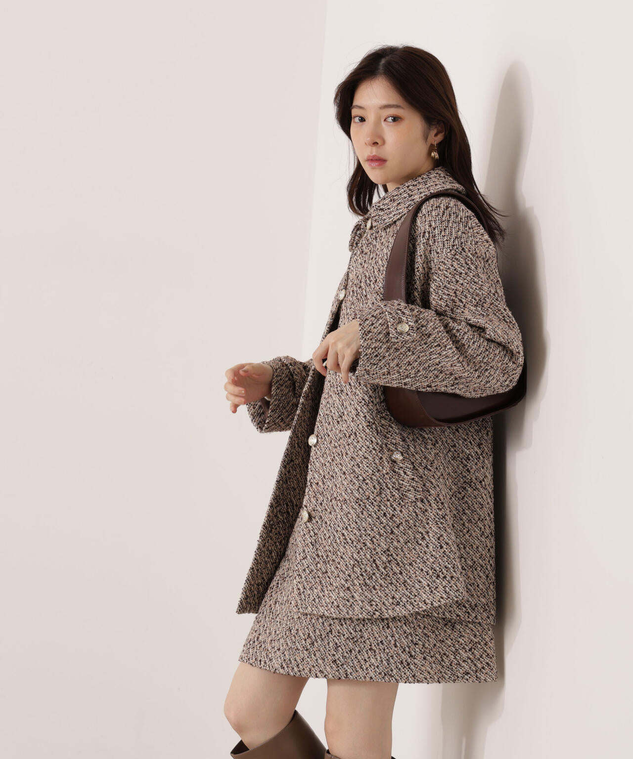 極美品✨23区 ツイードジャケット ニット 金ボタン 近年モデル 38 ゆったり BLUEEAST カーディガン 金ボタンノーカラーニットジャケット