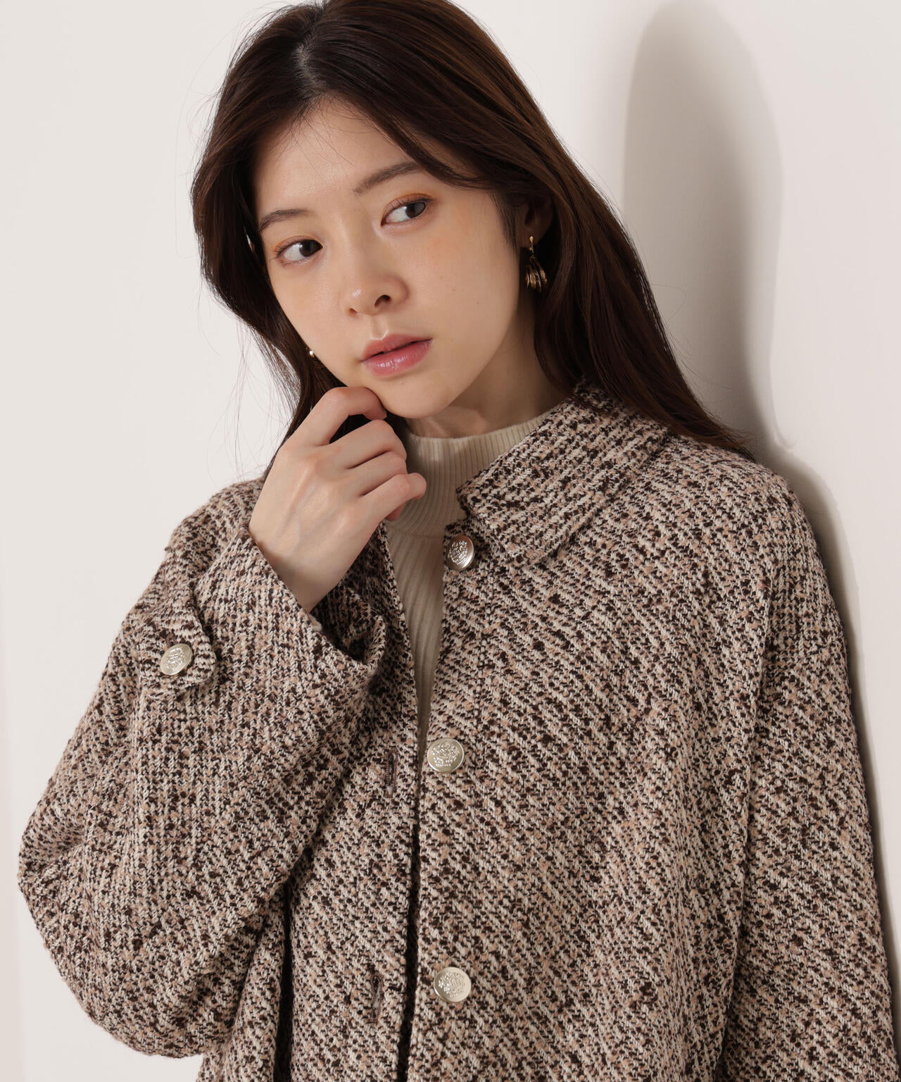 【青島心さん着用】金ボタン付きツイードミドルジャケット