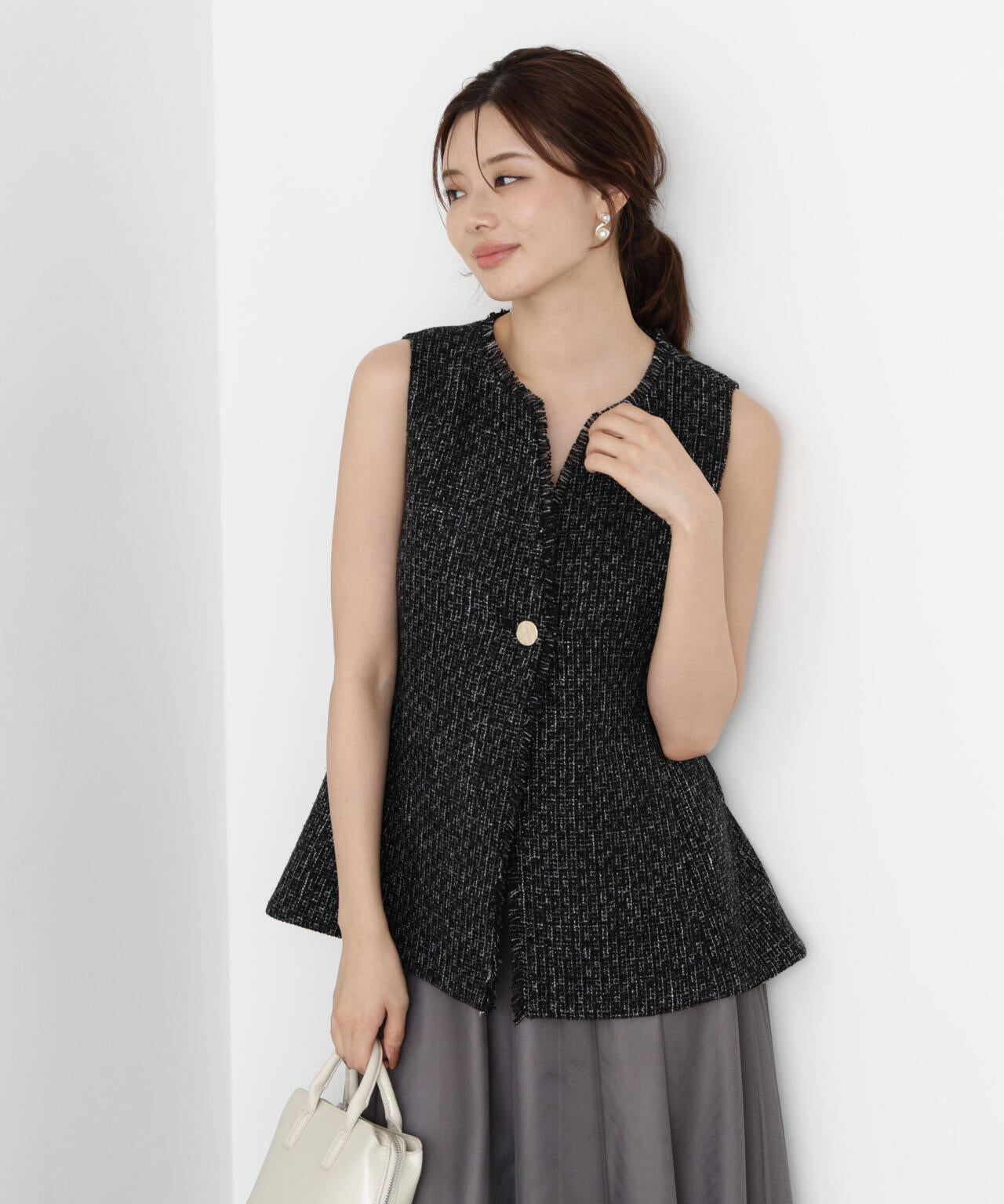 【松川星さん着用】ニュアンス釦ツイードジレ