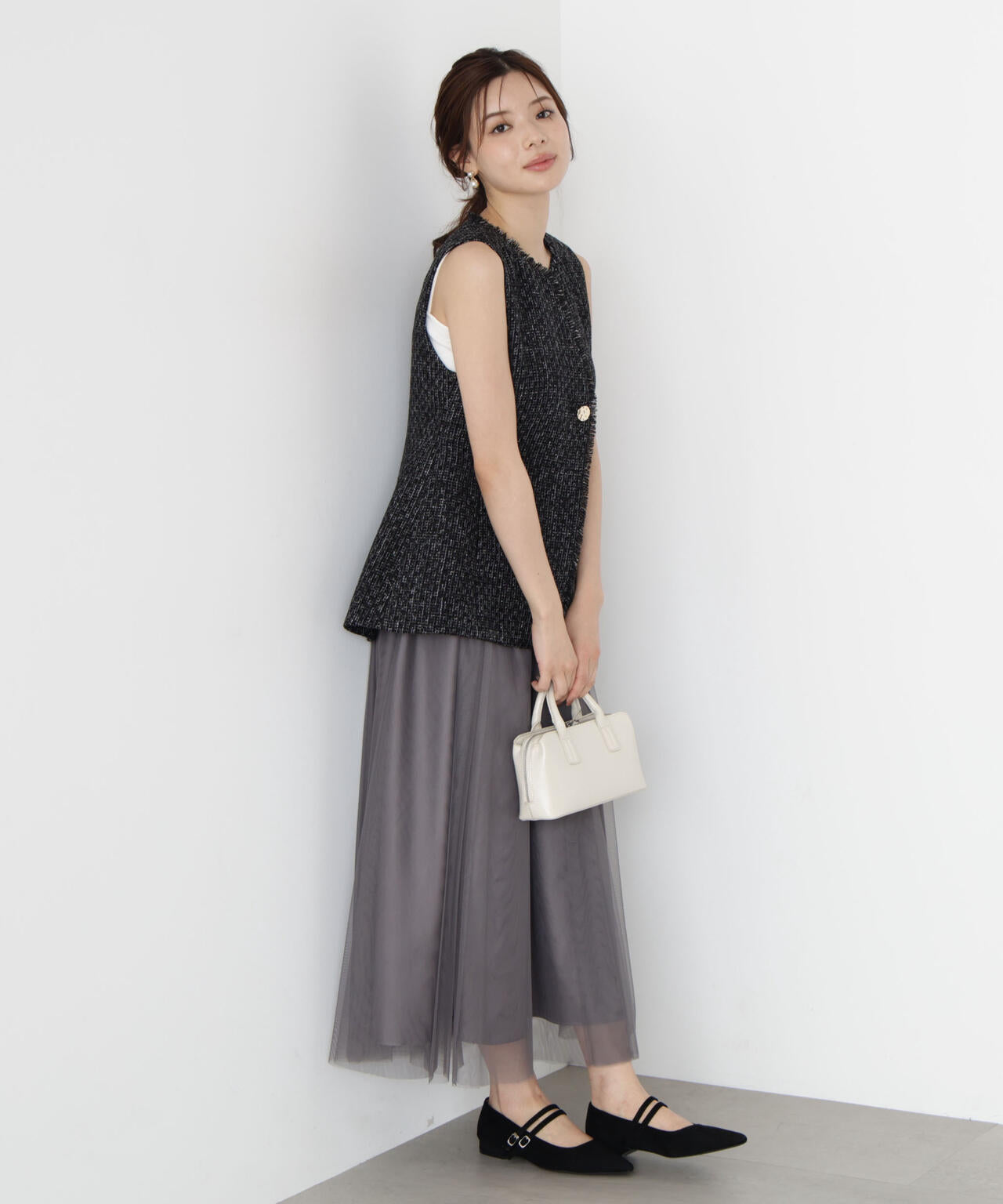 【松川星さん着用】ニュアンス釦ツイードジレ