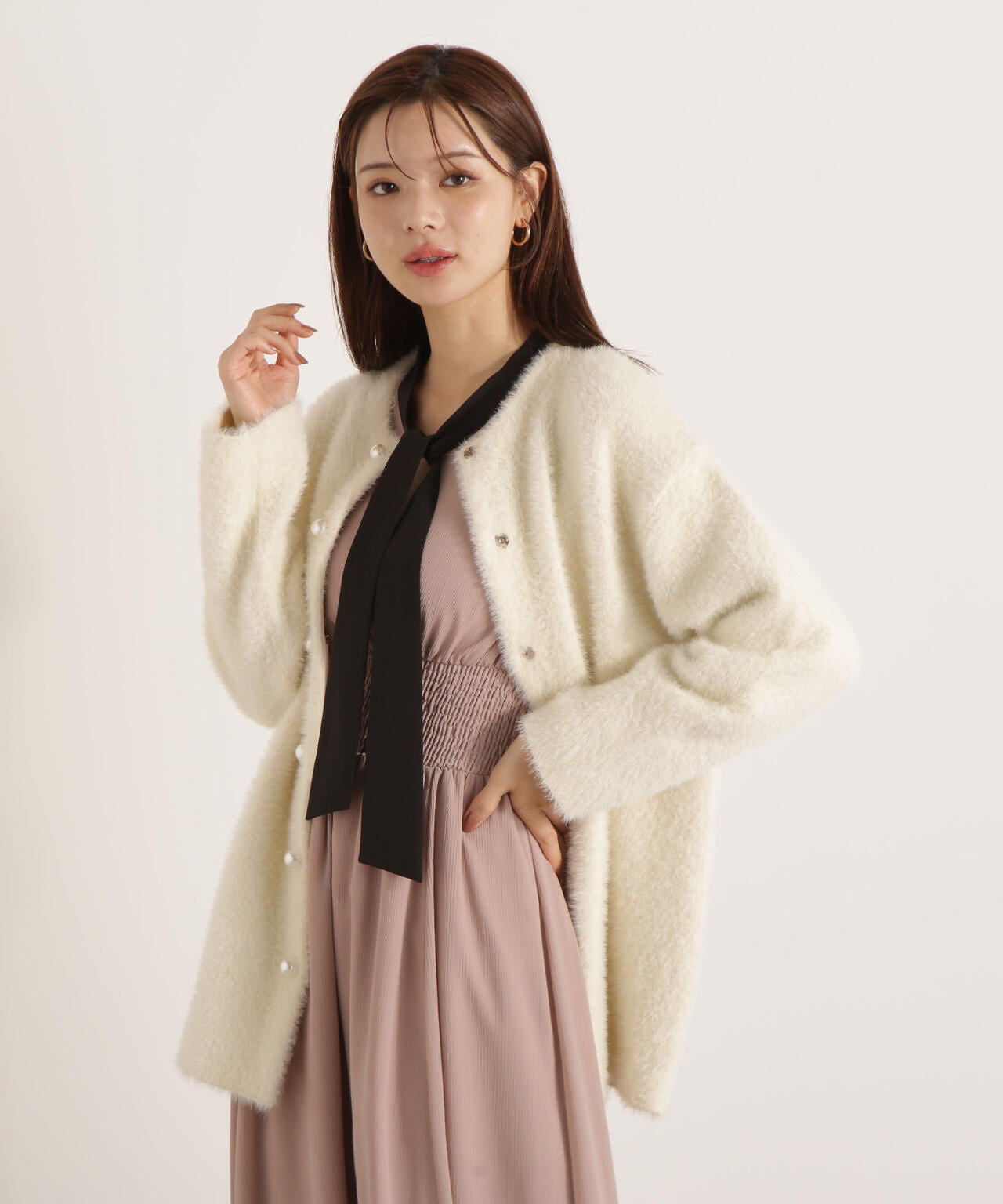 【青島心さん着用】フェザージャコット【アイボリー：WEB限定】