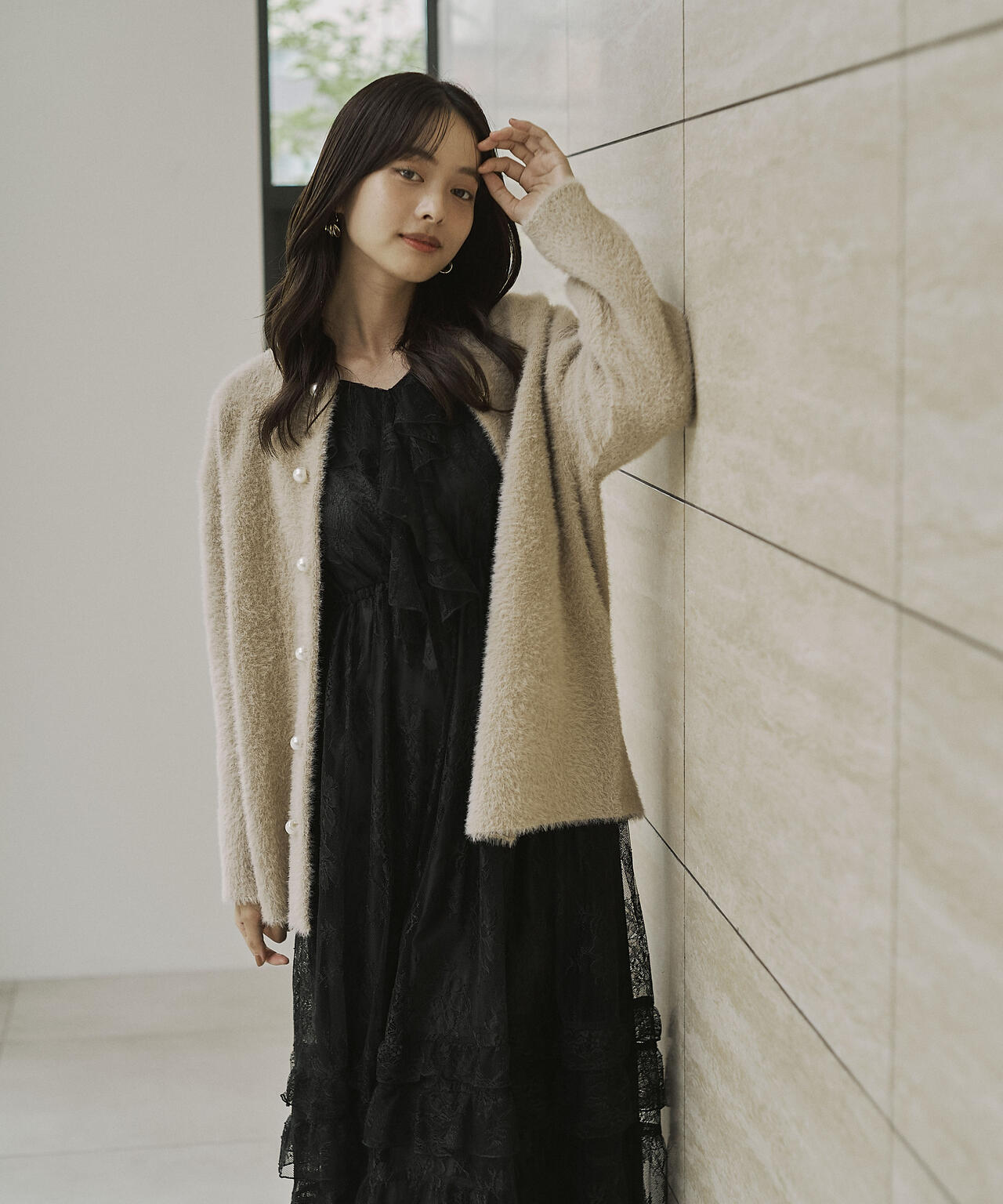 【青島心さん着用】フェザージャコット【アイボリー：WEB限定】