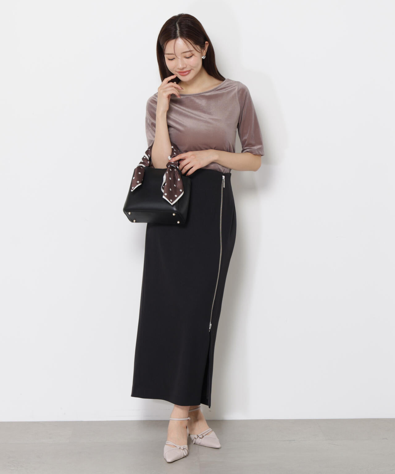 ＜ハンドウォッシャブル＞シアーベロア5分袖トップス