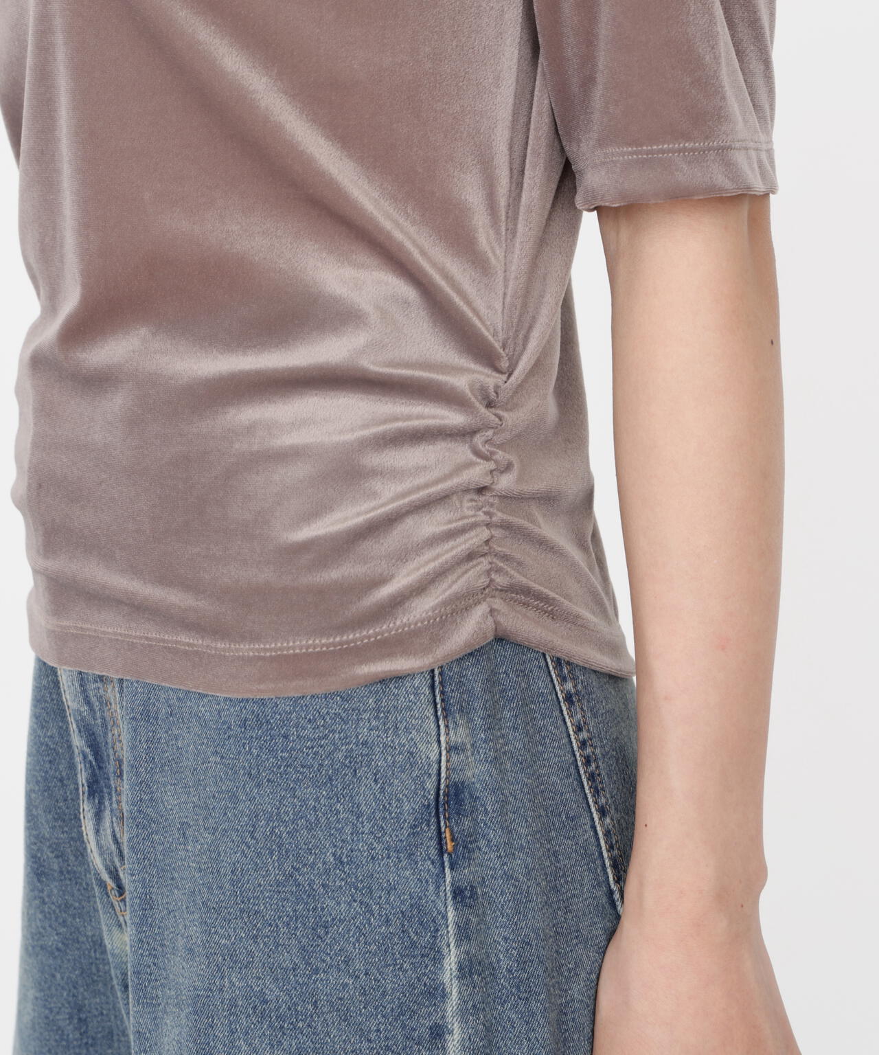 ＜ハンドウォッシャブル＞シアーベロア5分袖トップス