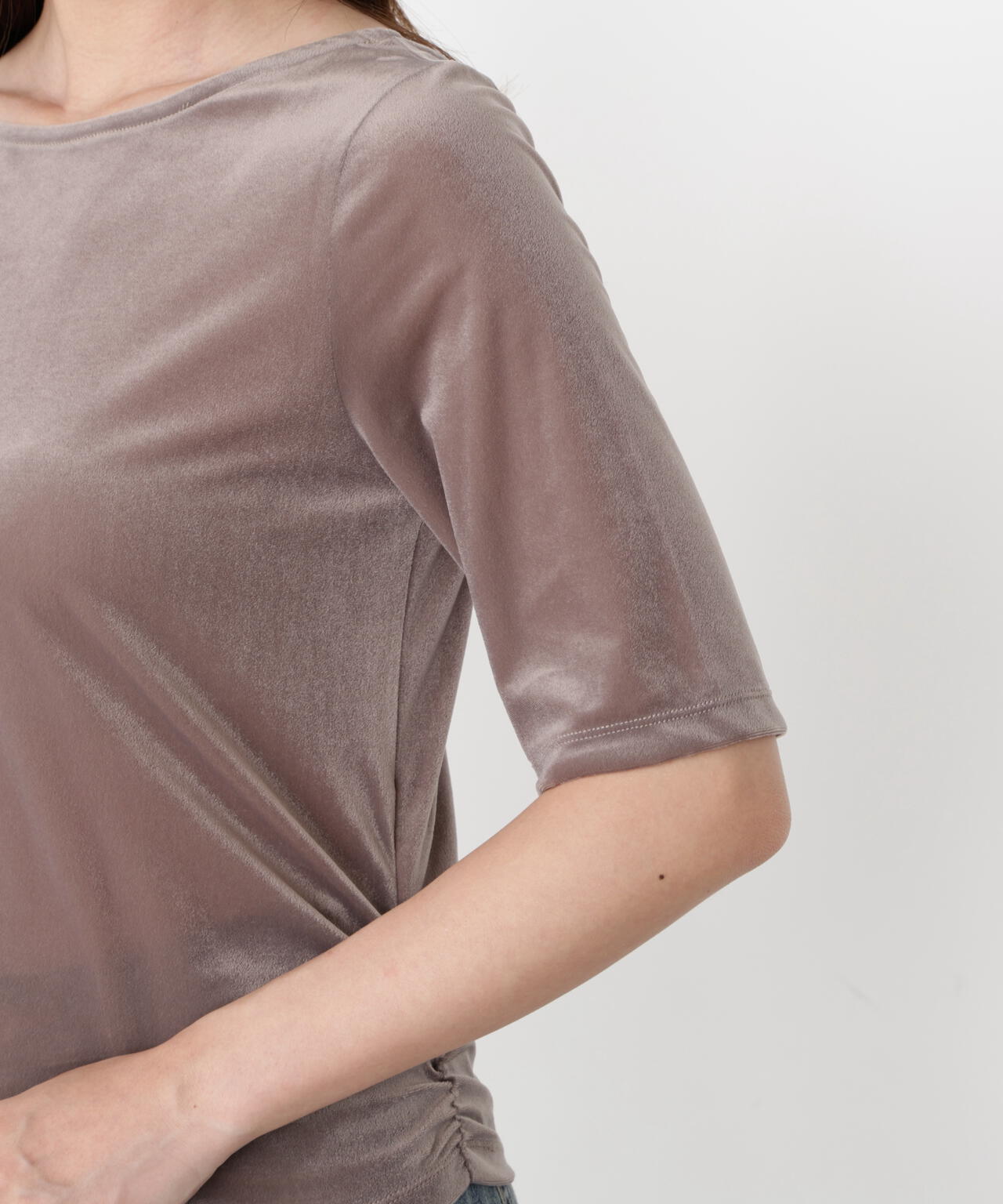 ＜ハンドウォッシャブル＞シアーベロア5分袖トップス