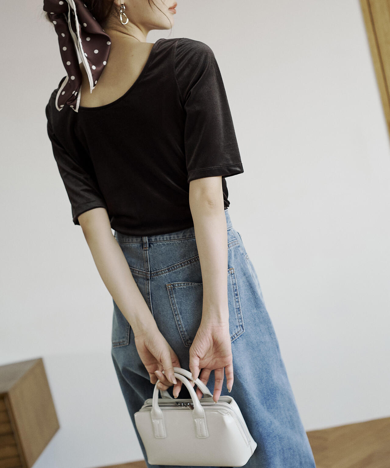 ＜ハンドウォッシャブル＞シアーベロア5分袖トップス