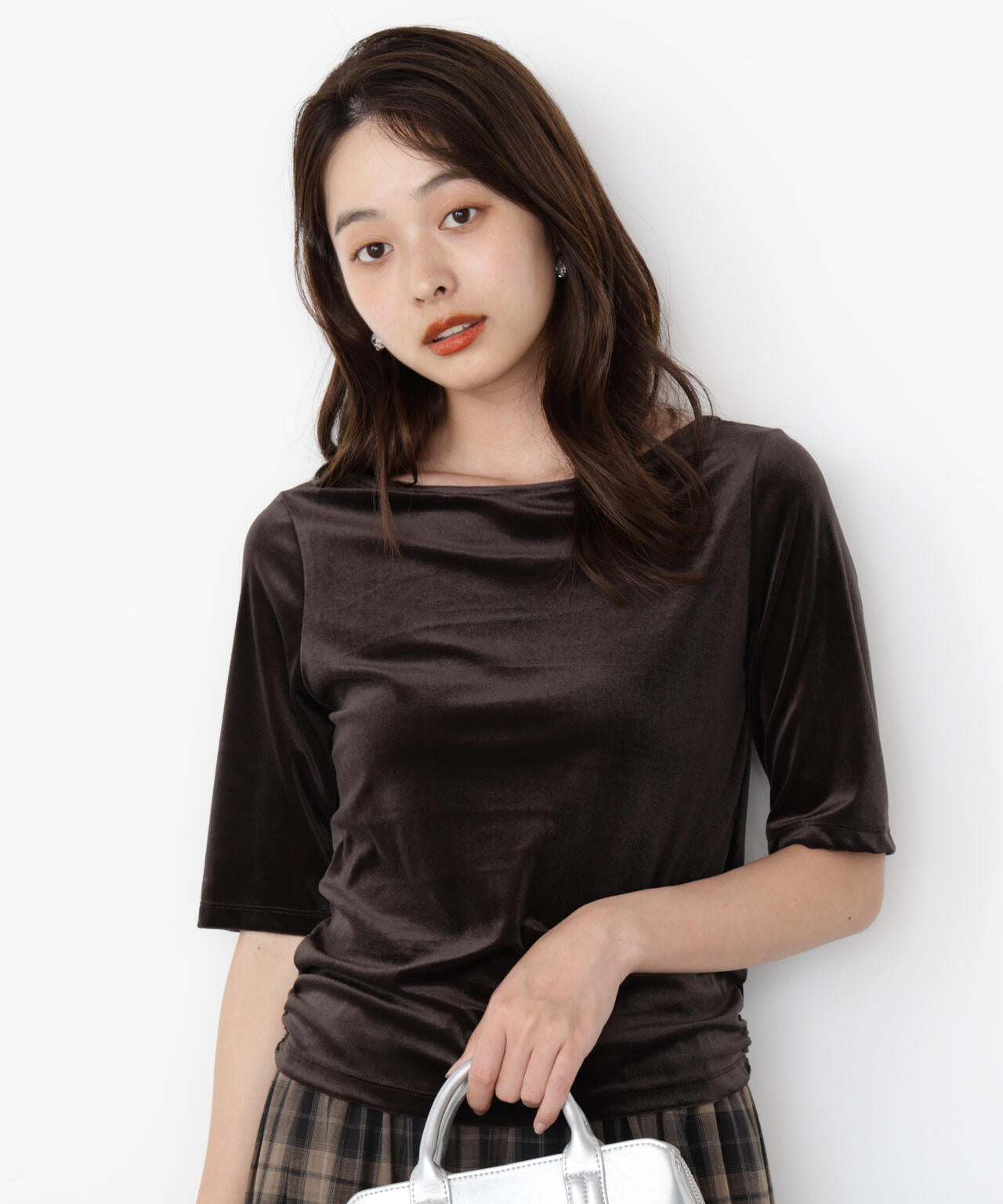 ＜ハンドウォッシャブル＞シアーベロア5分袖トップス