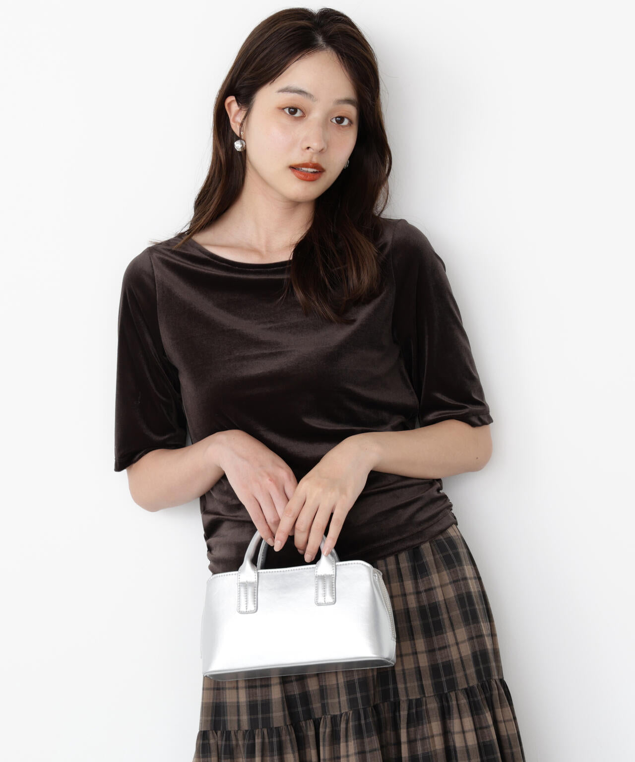 ＜ハンドウォッシャブル＞シアーベロア5分袖トップス