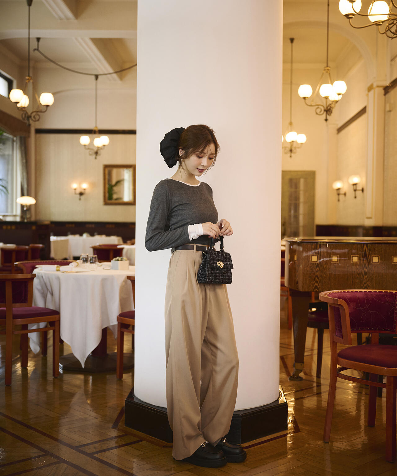 【松川星さん着用】＜ウォッシャブル＞レイヤード風テレコ