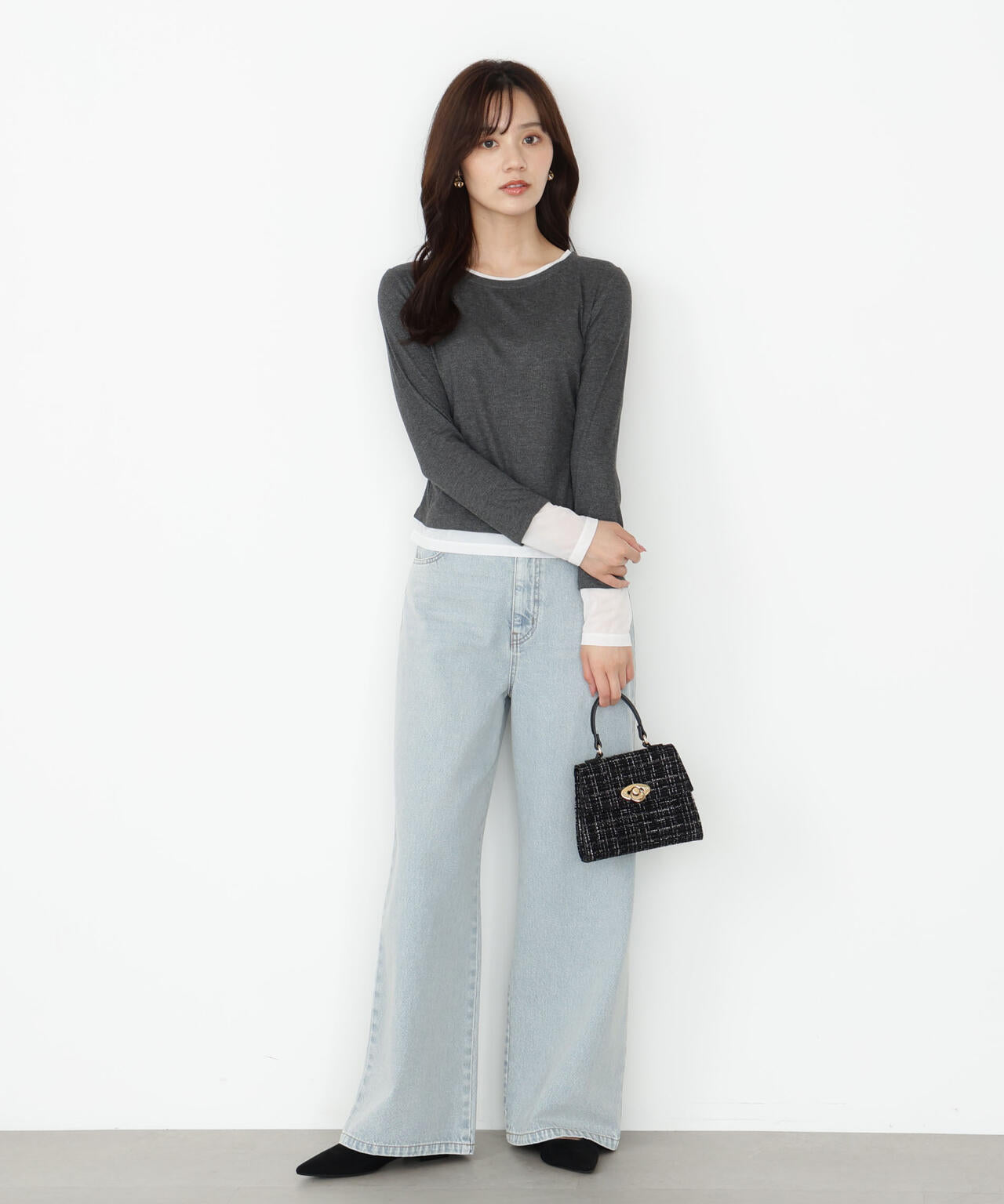 【松川星さん着用】＜ウォッシャブル＞レイヤード風テレコ