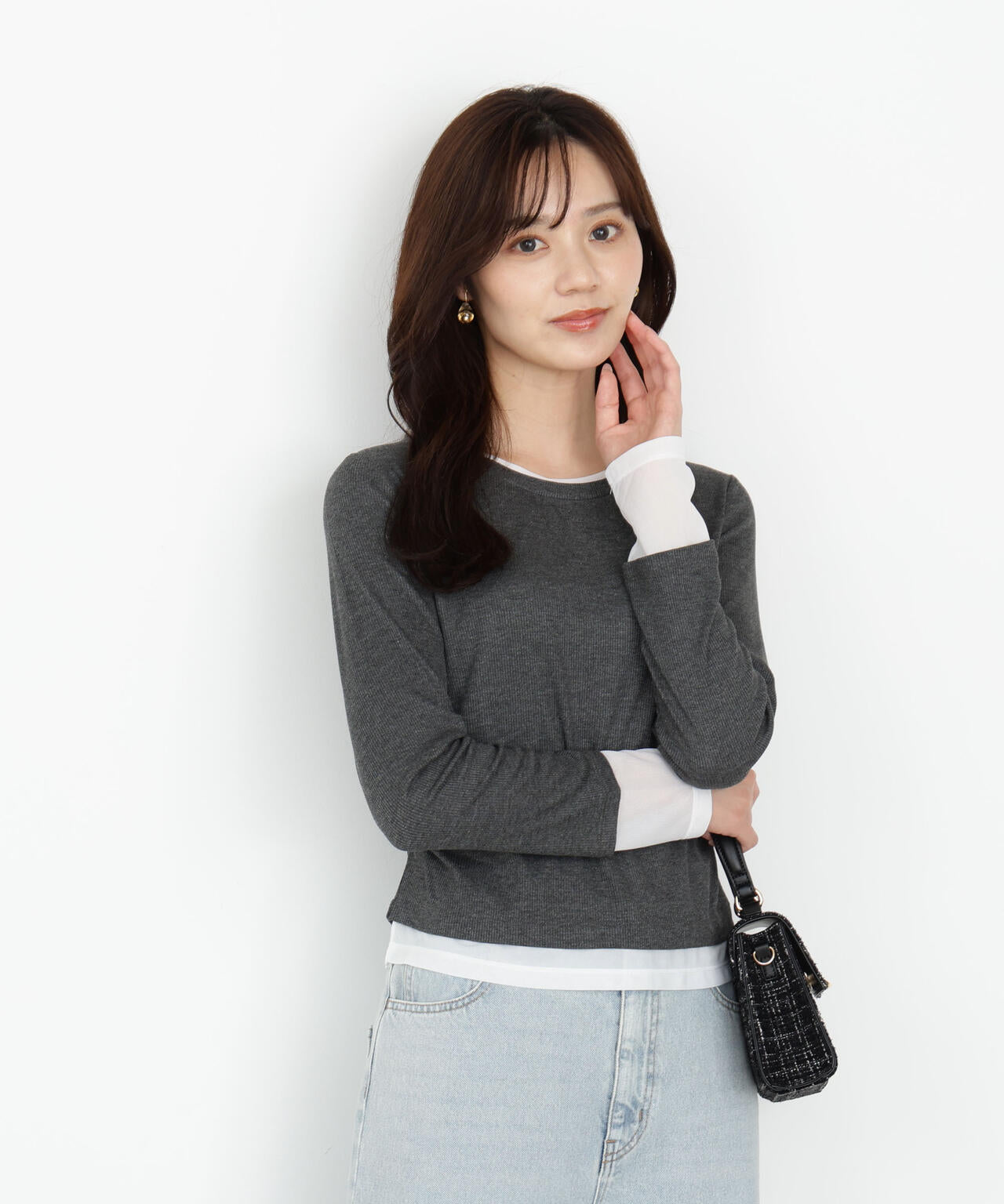 【松川星さん着用】＜ウォッシャブル＞レイヤード風テレコ