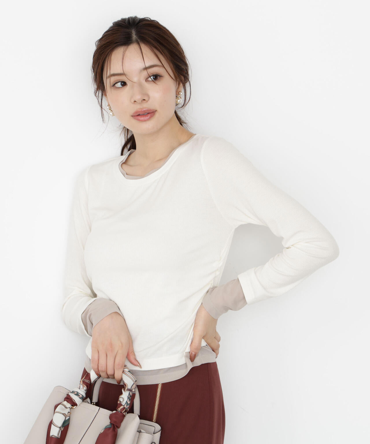 【松川星さん着用】＜ウォッシャブル＞レイヤード風テレコ