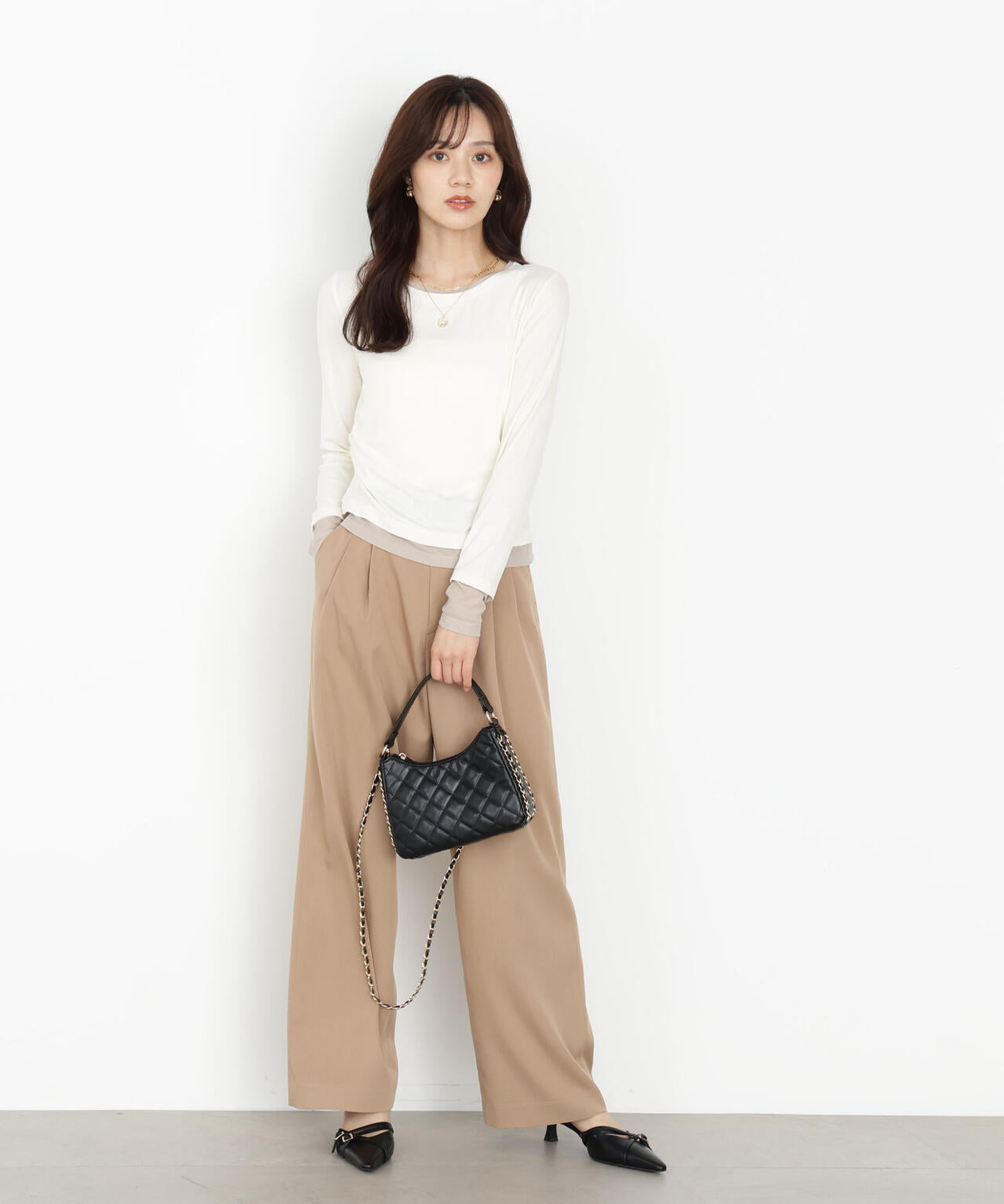 【松川星さん着用】＜ウォッシャブル＞レイヤード風テレコ