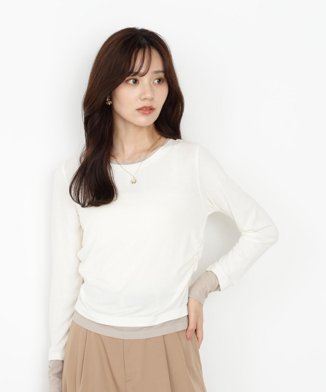 【松川星さん着用】＜ウォッシャブル＞レイヤード風テレコ