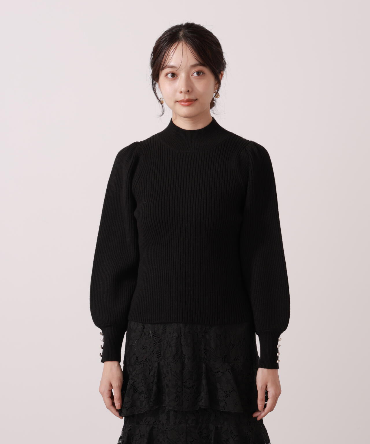 ＜ハンドウォッシャブル＞ハイネックボリュームスリーブニット