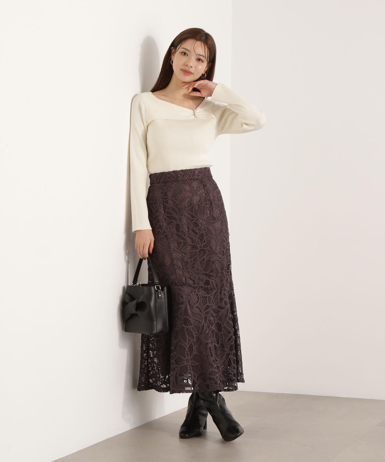 アシメパールデザインニット