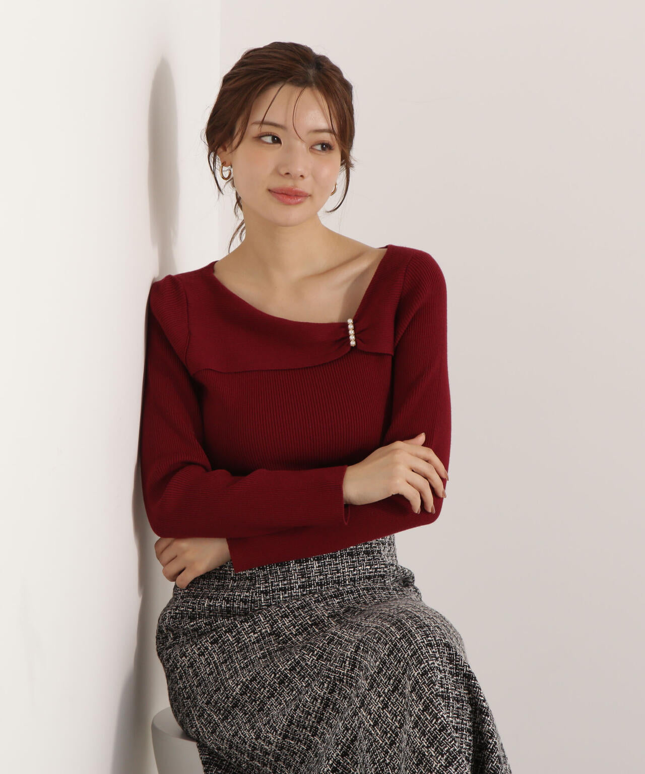 アシメパールデザインニット