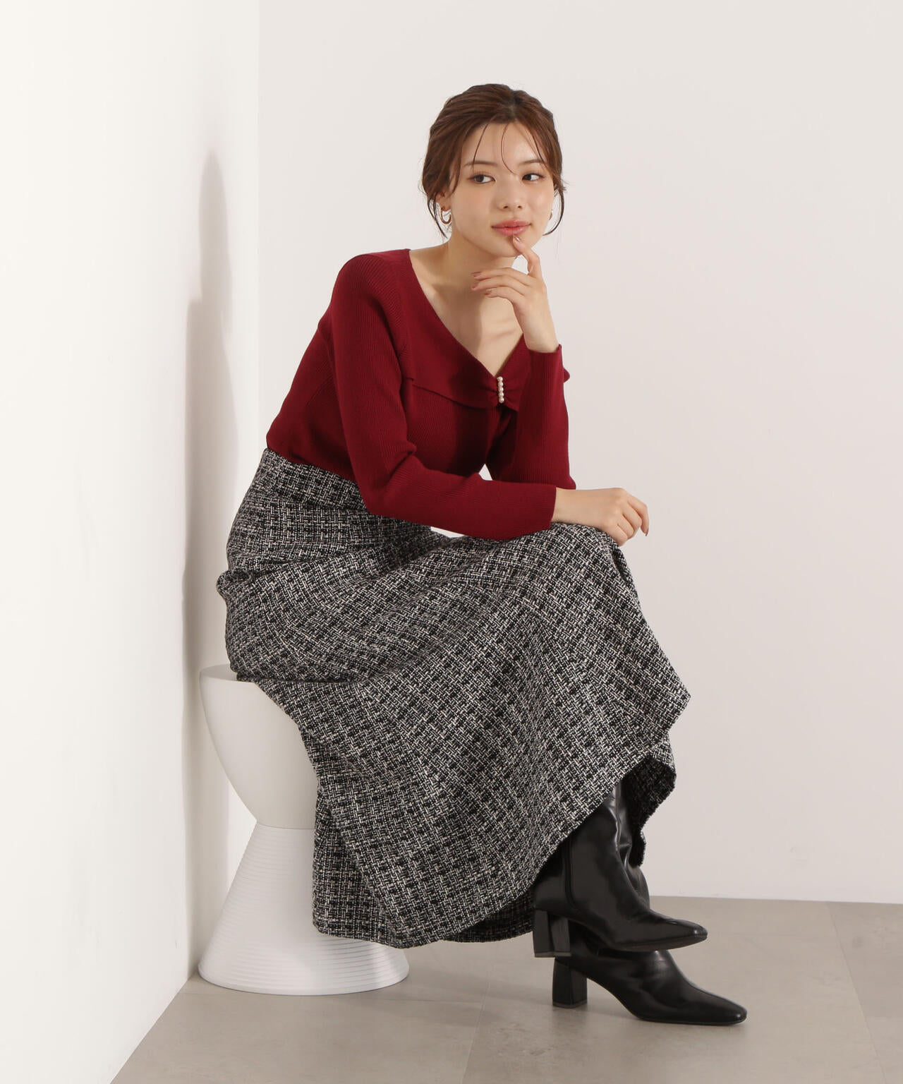 アシメパールデザインニット