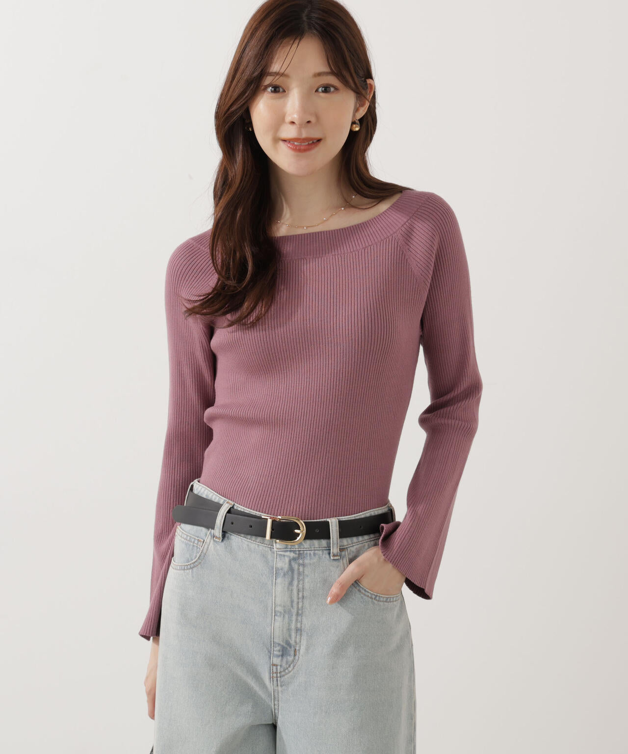 ＜ウォッシャブル＞フレアスリーブオフショルニット