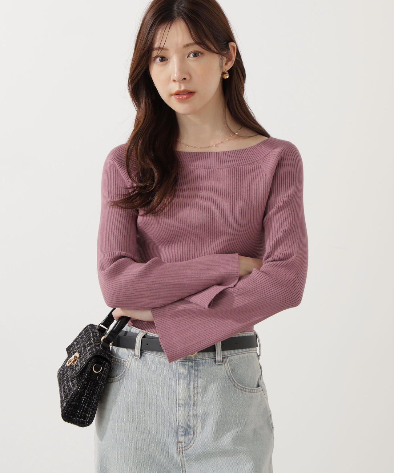 ＜ウォッシャブル＞フレアスリーブオフショルニット