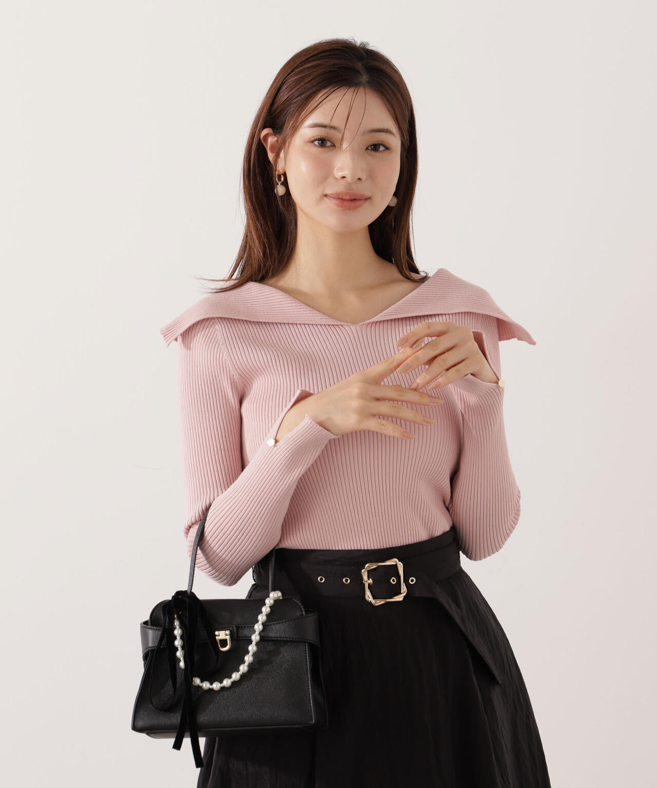 Aoharu ボディーフィット 10個 青島心さん着用】＜ウォッシャブル＞ポロレイヤード風ニット