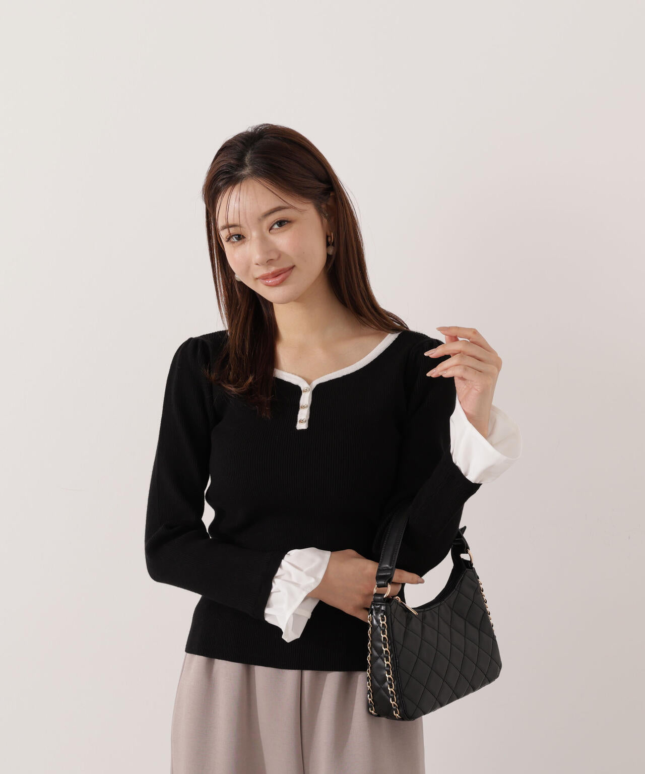 異素材スリーブニット