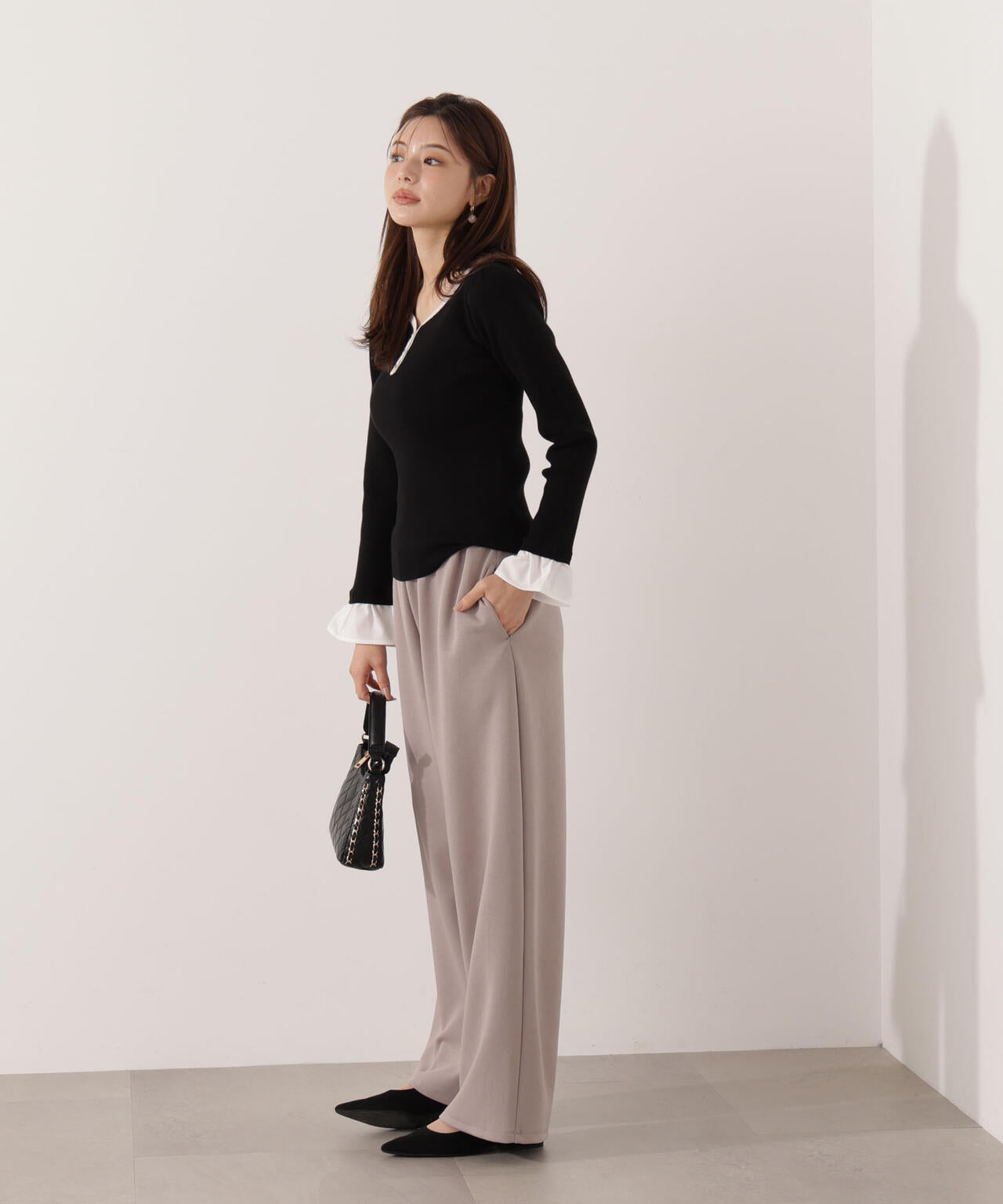 異素材スリーブニット