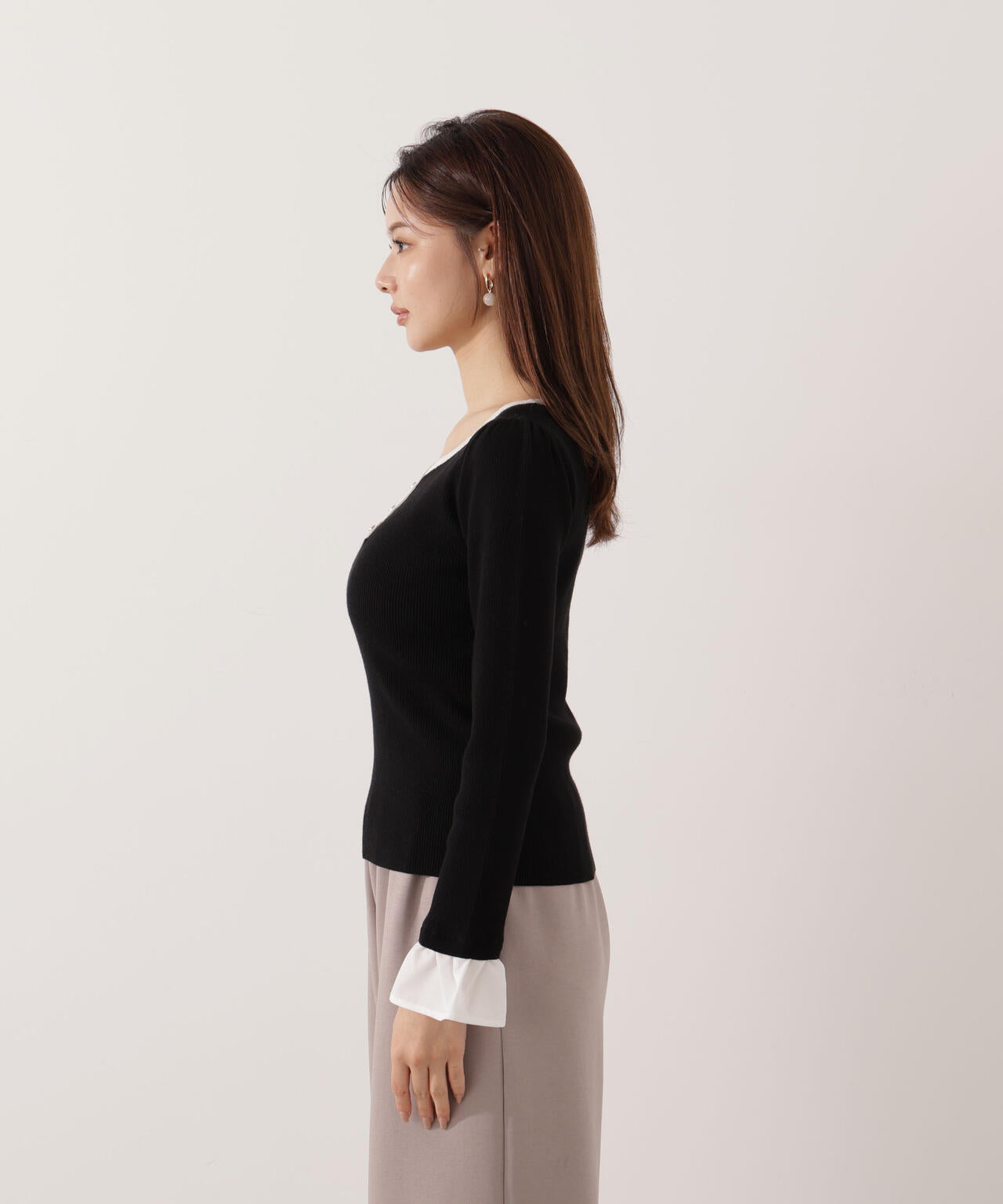 異素材スリーブニット