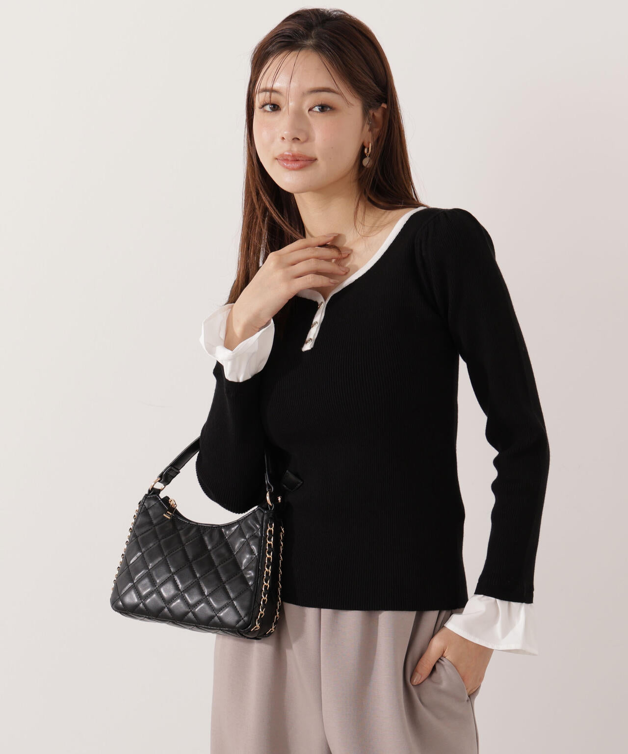 異素材スリーブニット