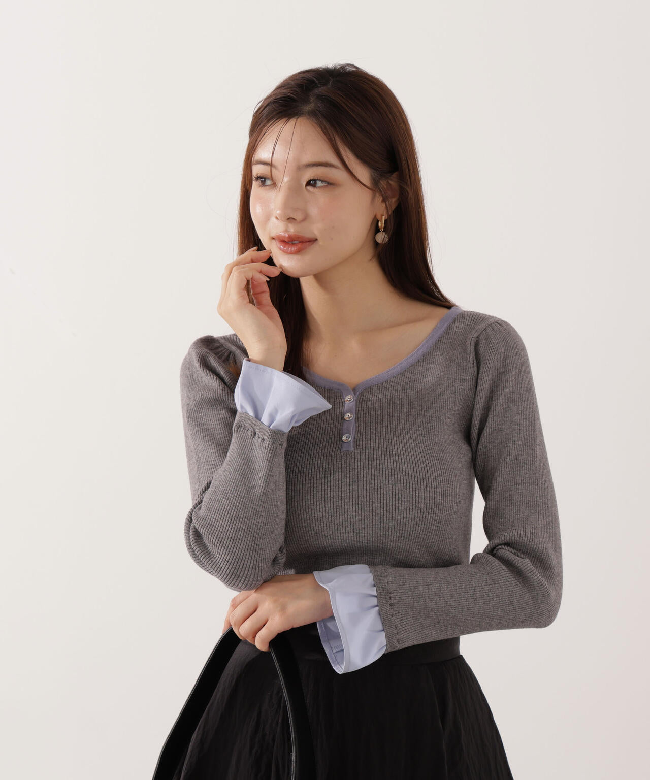 異素材スリーブニット