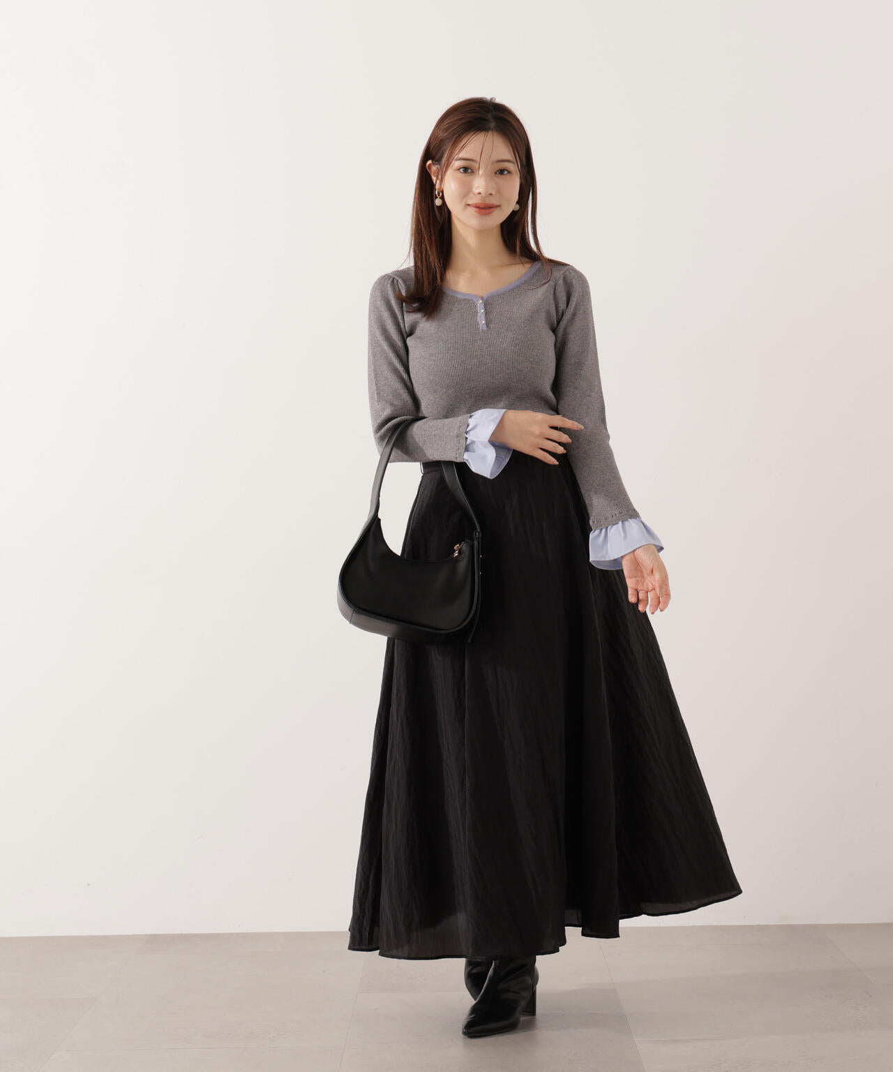 異素材スリーブニット