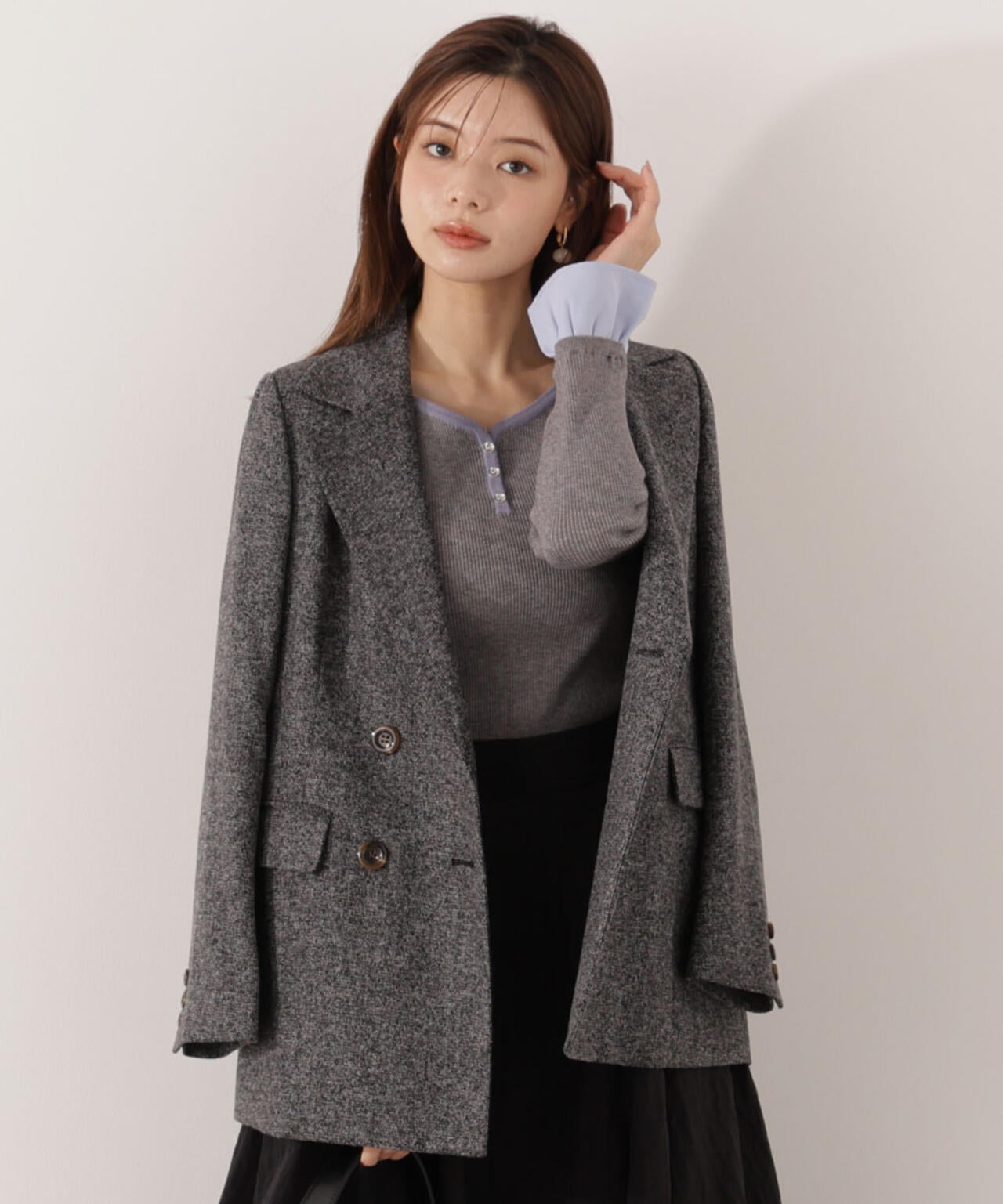 異素材スリーブニット