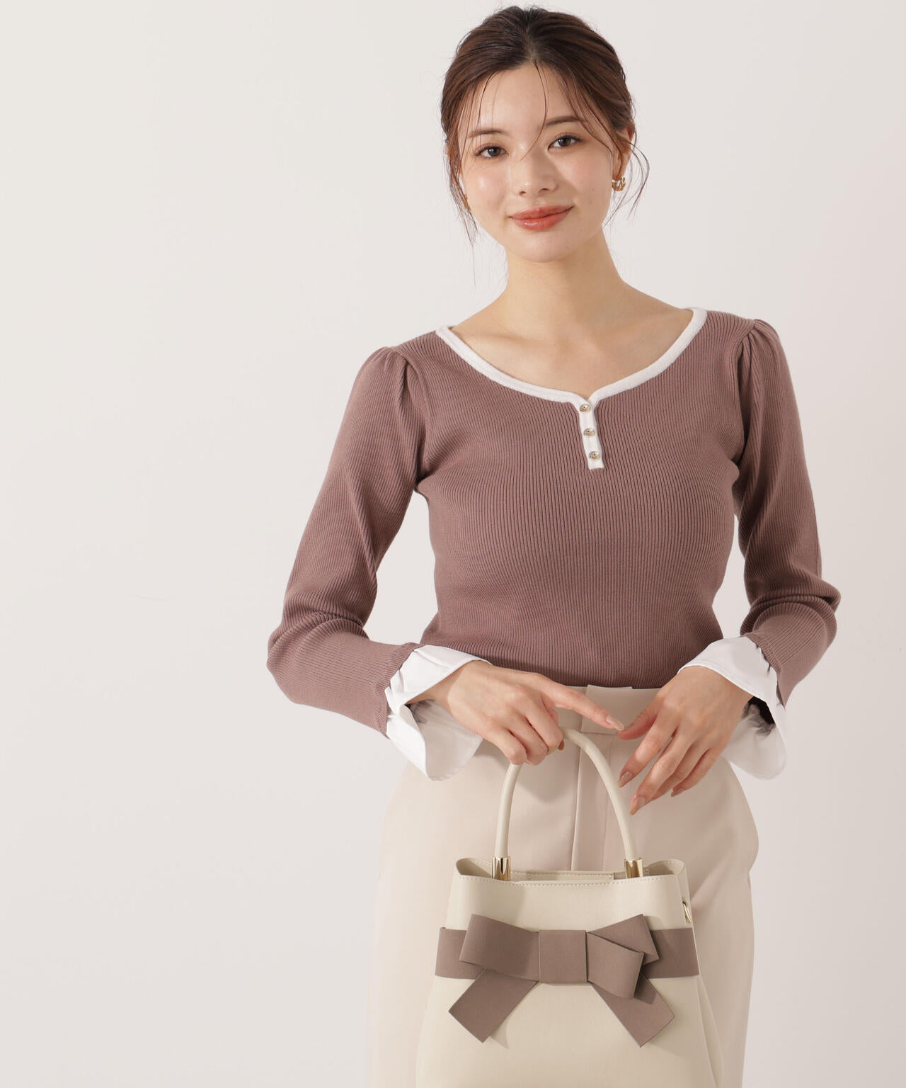 異素材スリーブニット