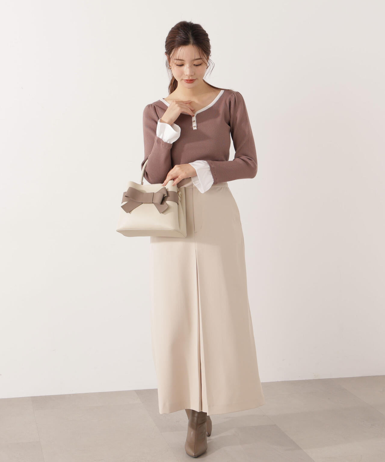 異素材スリーブニット