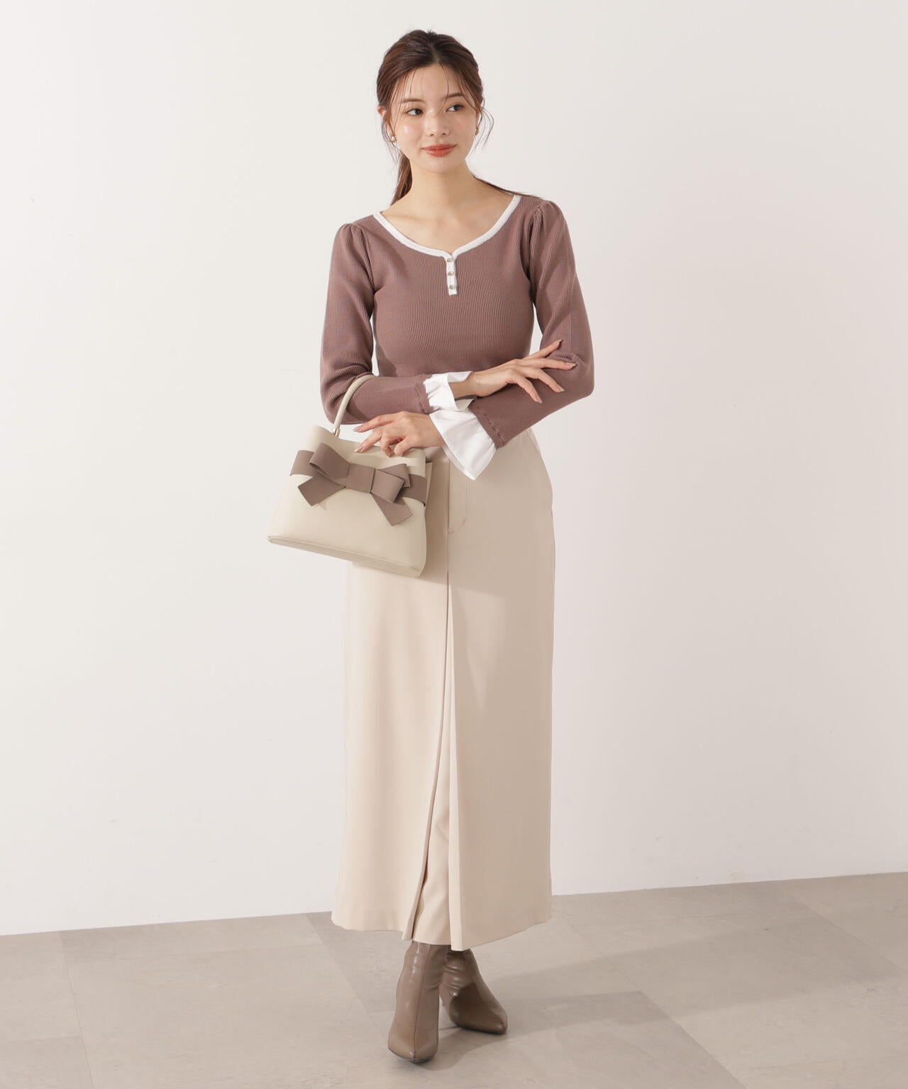 異素材スリーブニット