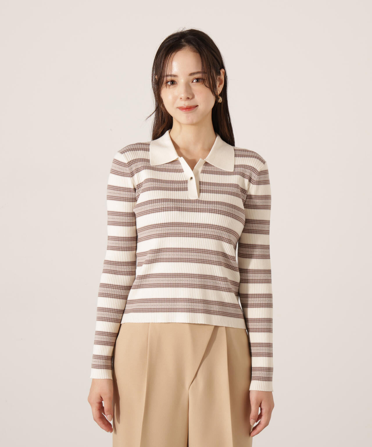 【加藤栞さん着用】ポロボーダーニット