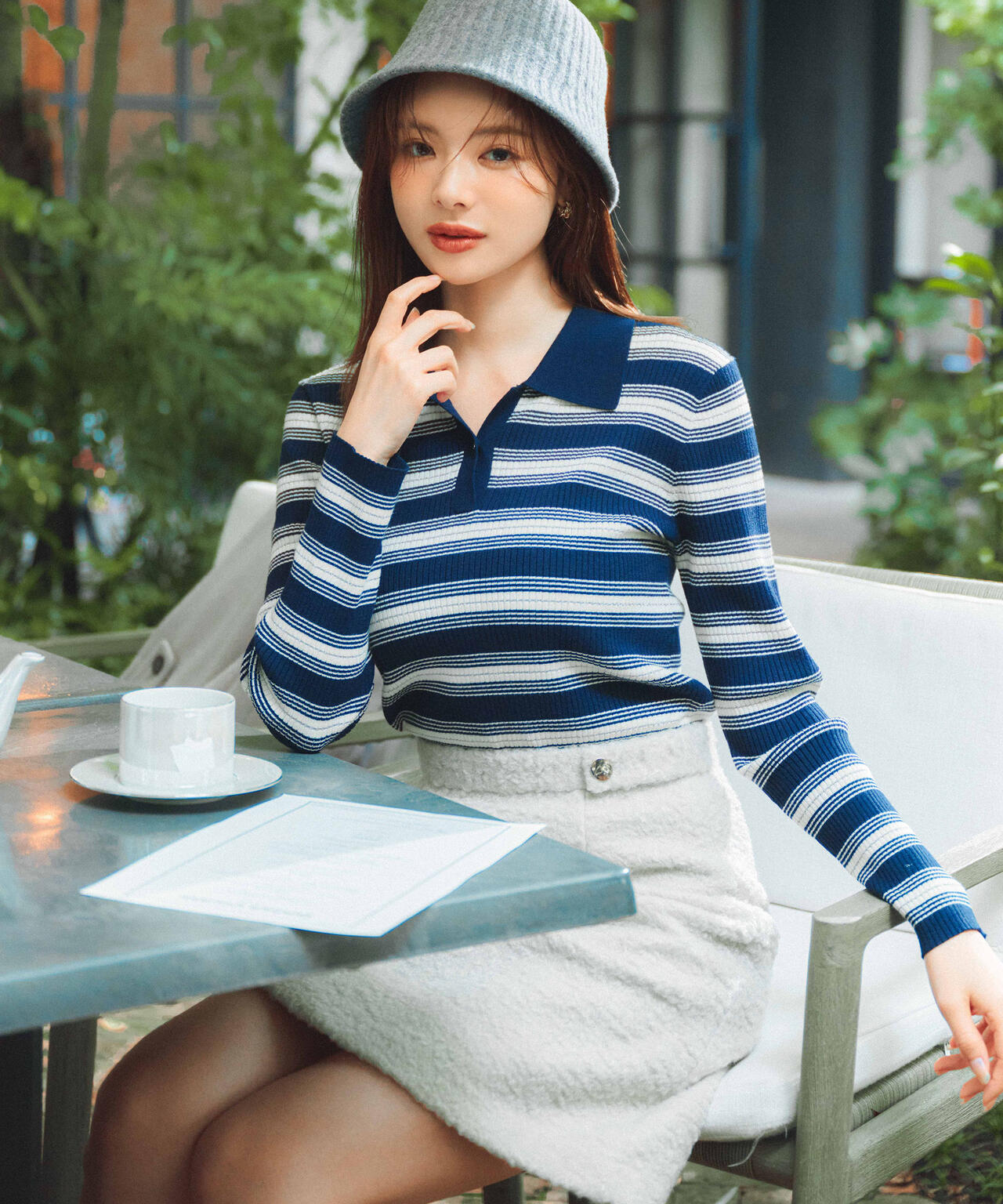 【加藤栞さん着用】ポロボーダーニット