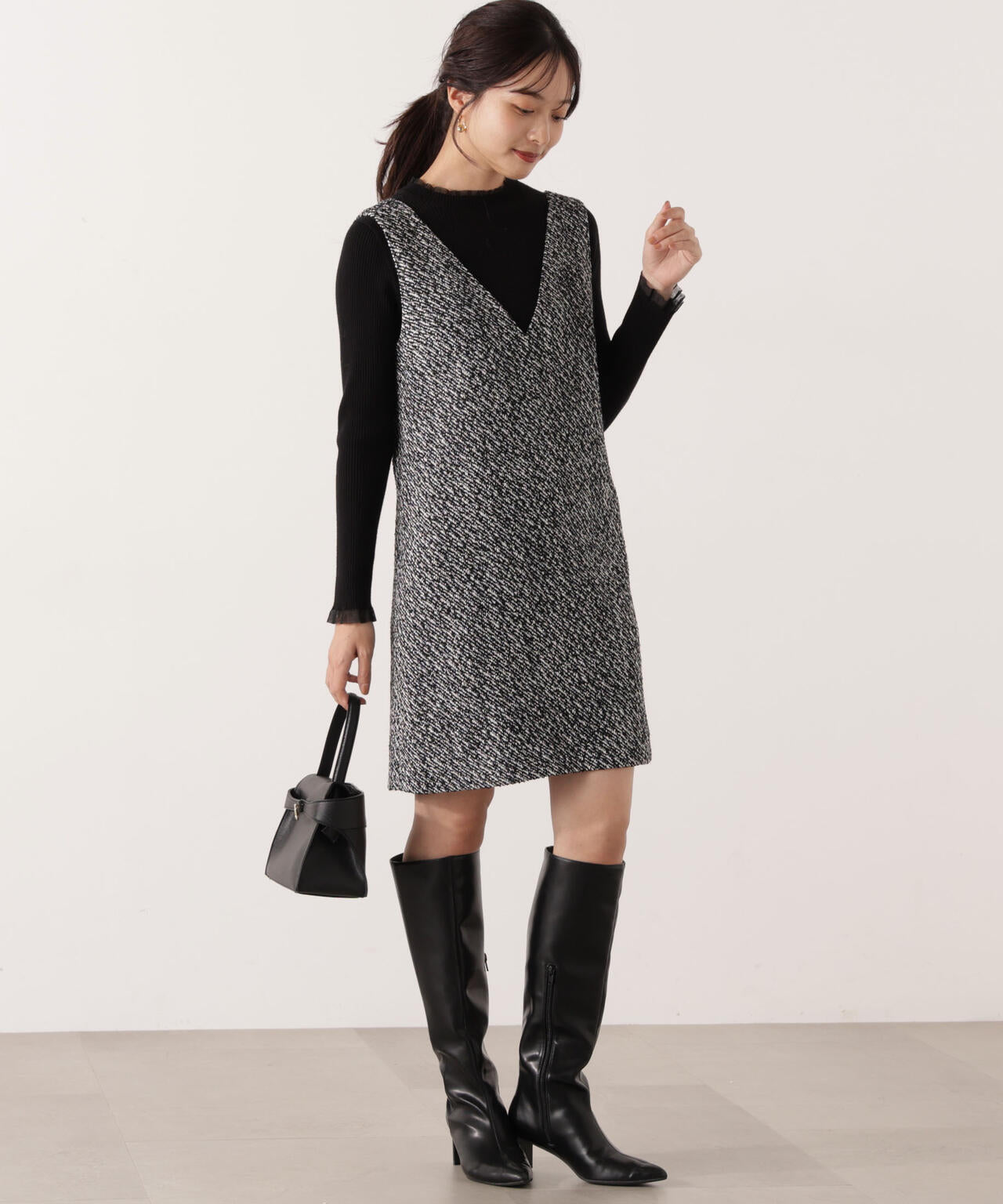 ＜ウォッシャブル＞部分シアーリブニット