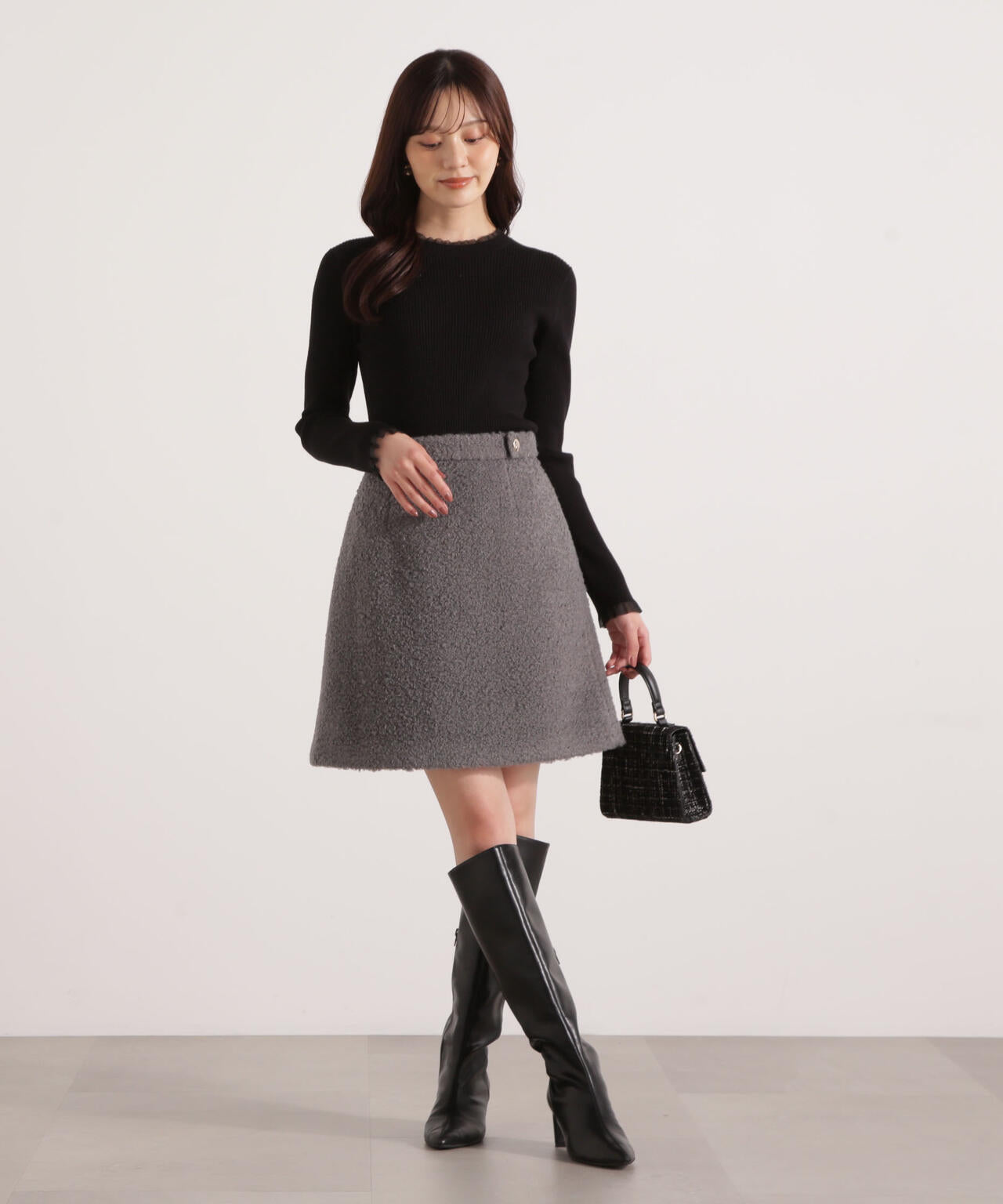 ＜ウォッシャブル＞部分シアーリブニット