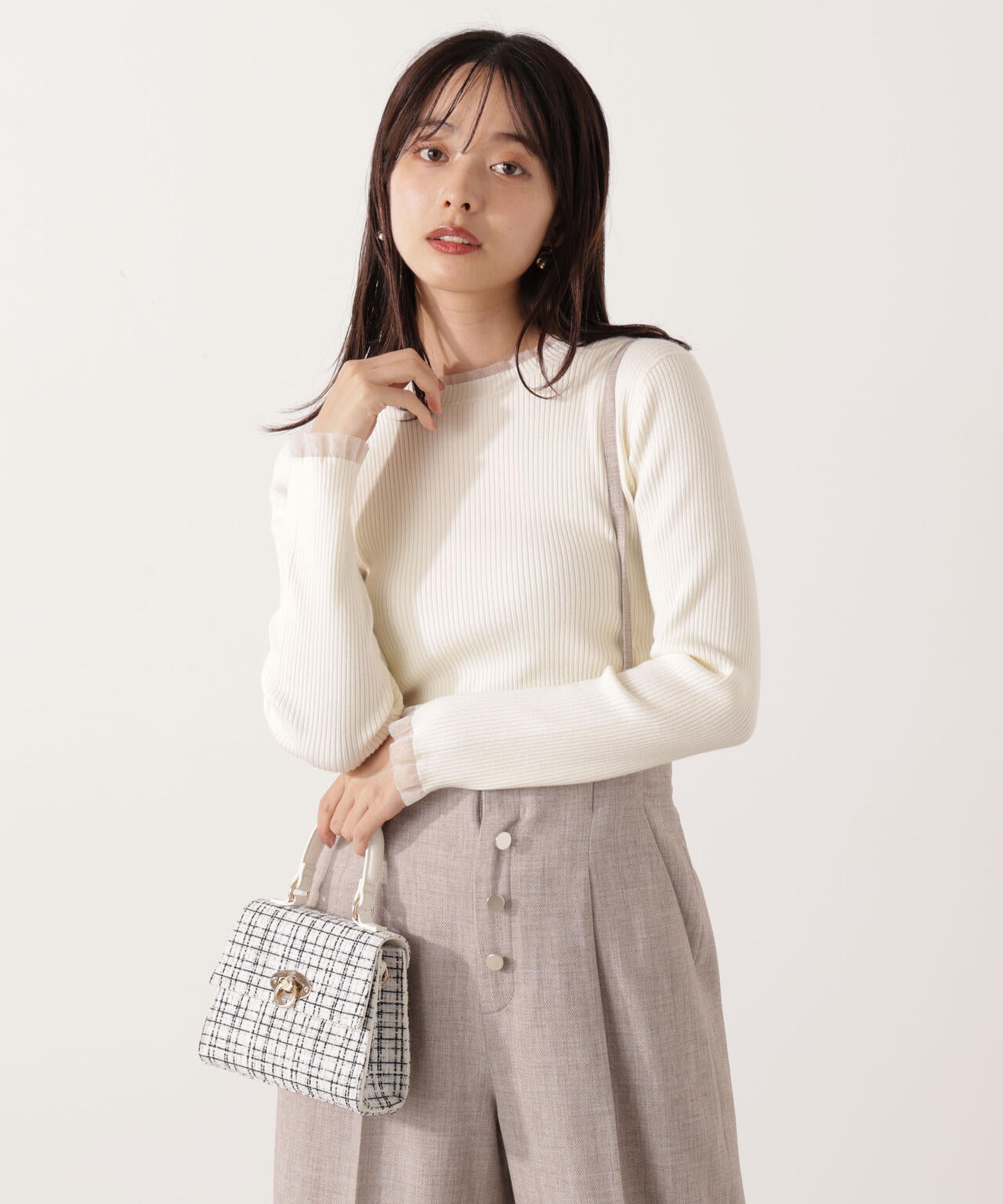 ＜ウォッシャブル＞部分シアーリブニット