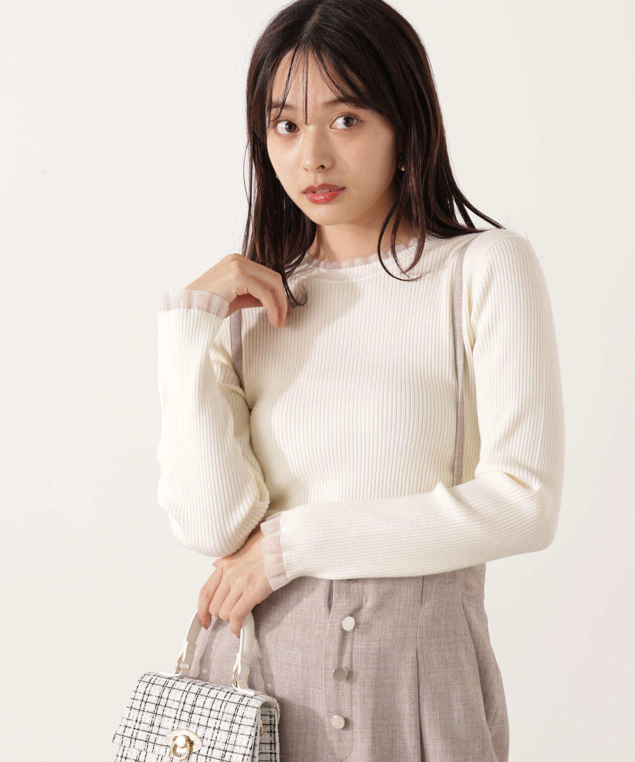 加藤栞さん着用】＜ウォッシャブル＞部分シアーリブニット