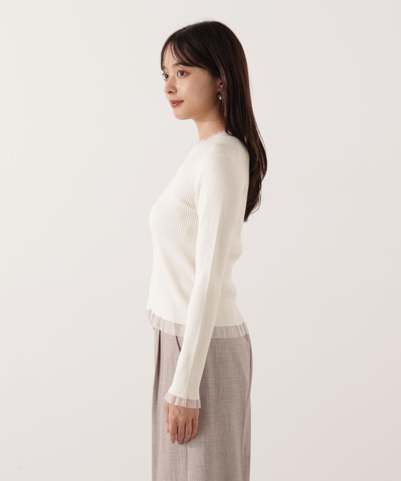 ＜ウォッシャブル＞部分シアーリブニット