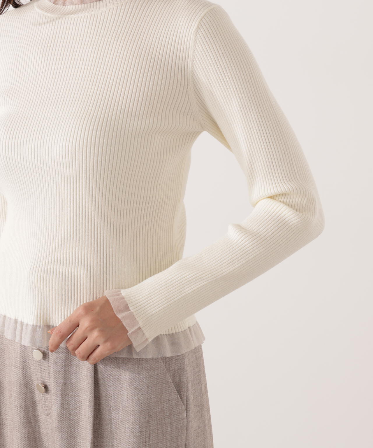 ＜ウォッシャブル＞部分シアーリブニット