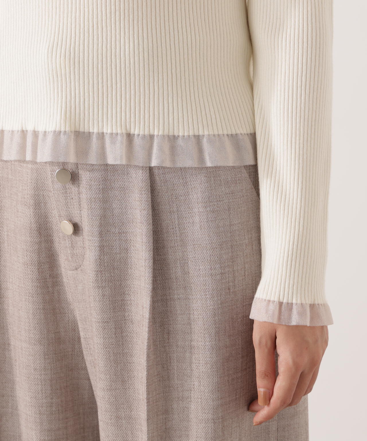 ＜ウォッシャブル＞部分シアーリブニット