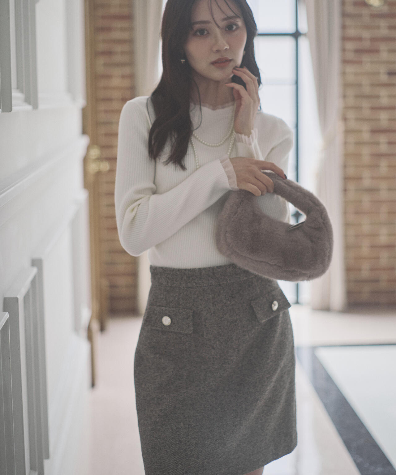 ＜ウォッシャブル＞部分シアーリブニット