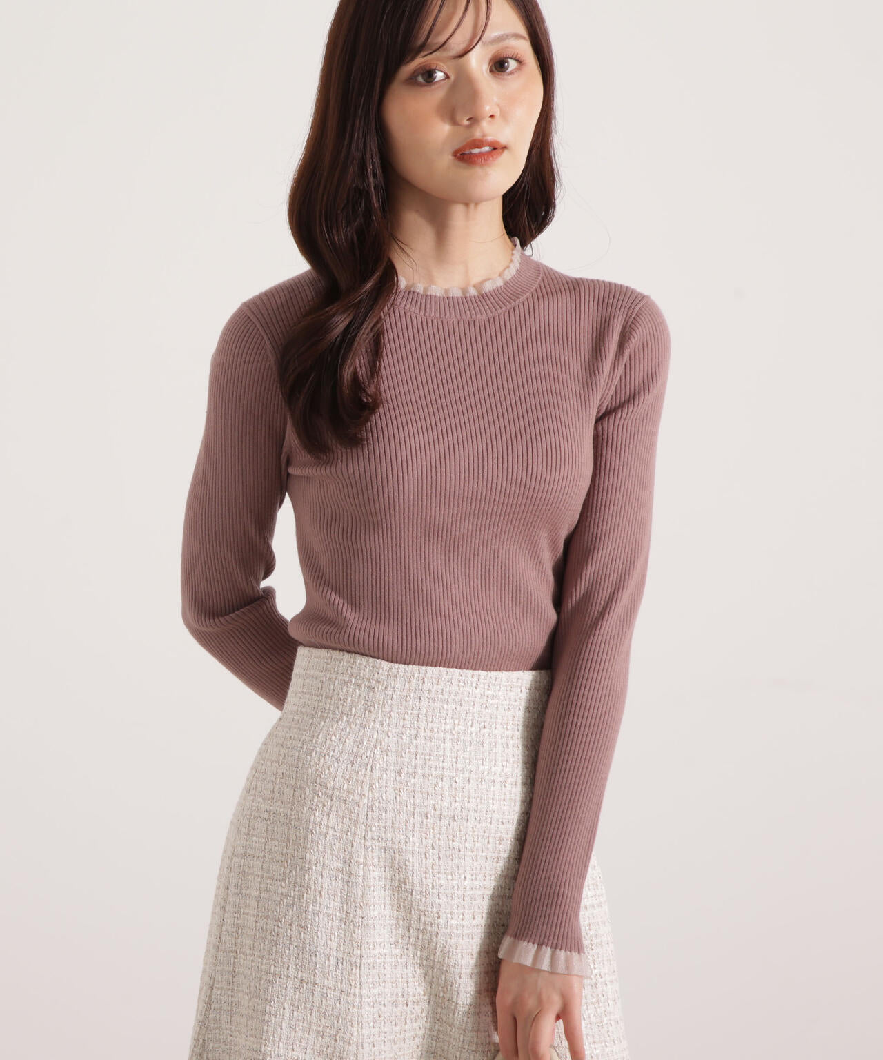 ＜ウォッシャブル＞部分シアーリブニット