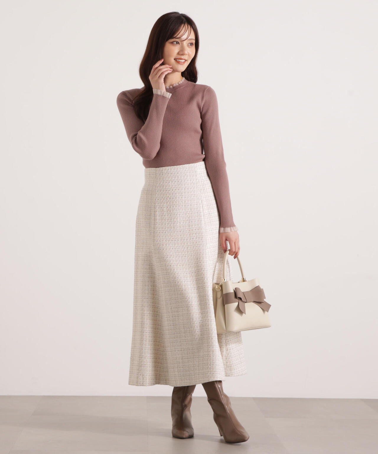 ＜ウォッシャブル＞部分シアーリブニット