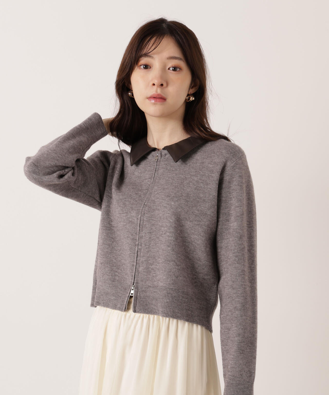 ぽぽ 合皮カラー取り外しZIPニット | PROPORTION BODY DRESSING