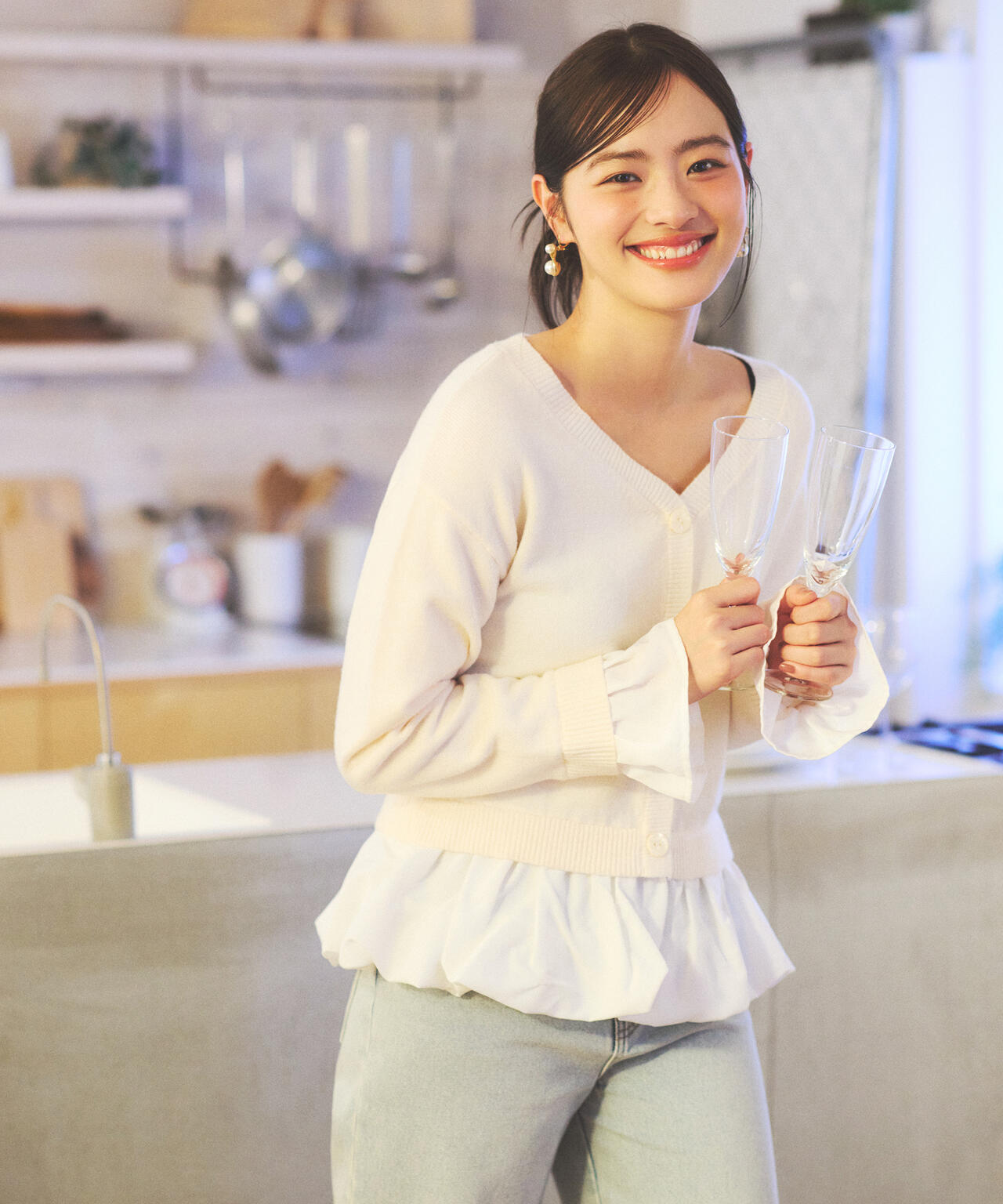 ＜ウォッシャブル＞バルーンペプラムニット