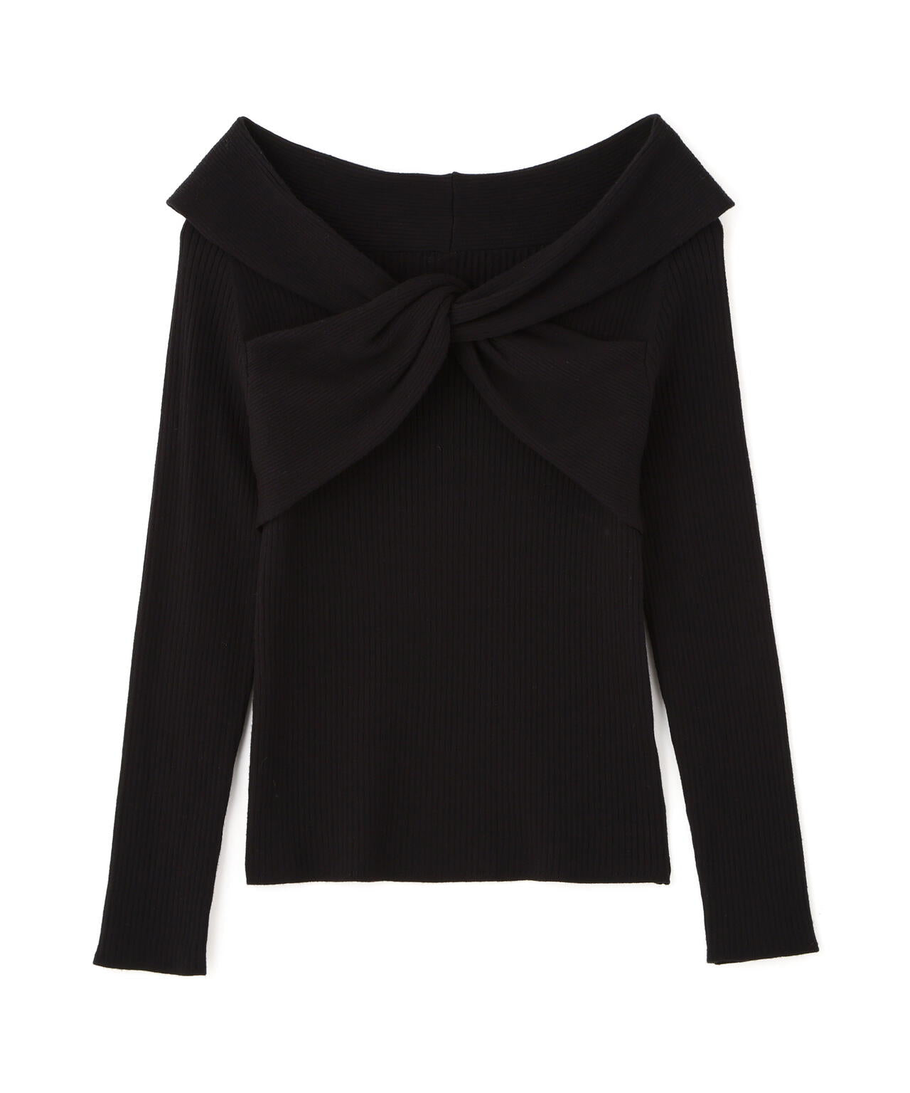 リボンオフショルリブニット